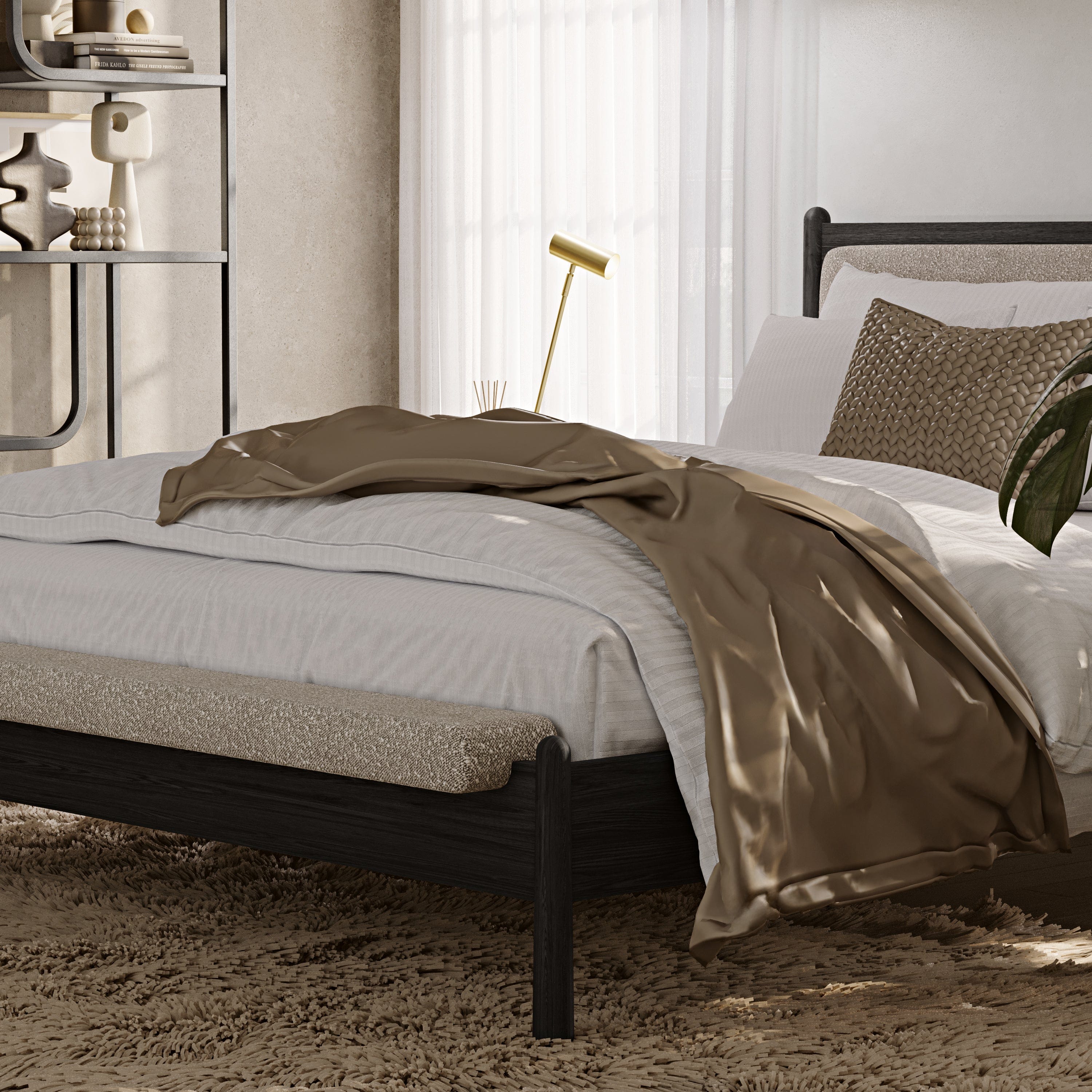 Finn Siyah Karyola 160X200 Bukle Keten