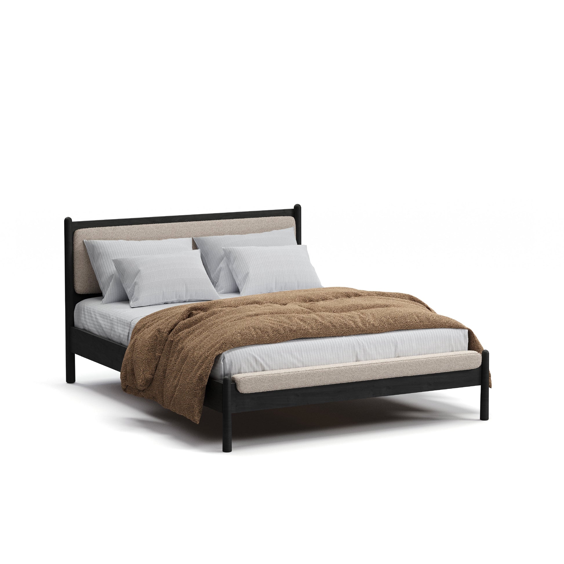 Finn Siyah Karyola 160X200 Bukle Keten