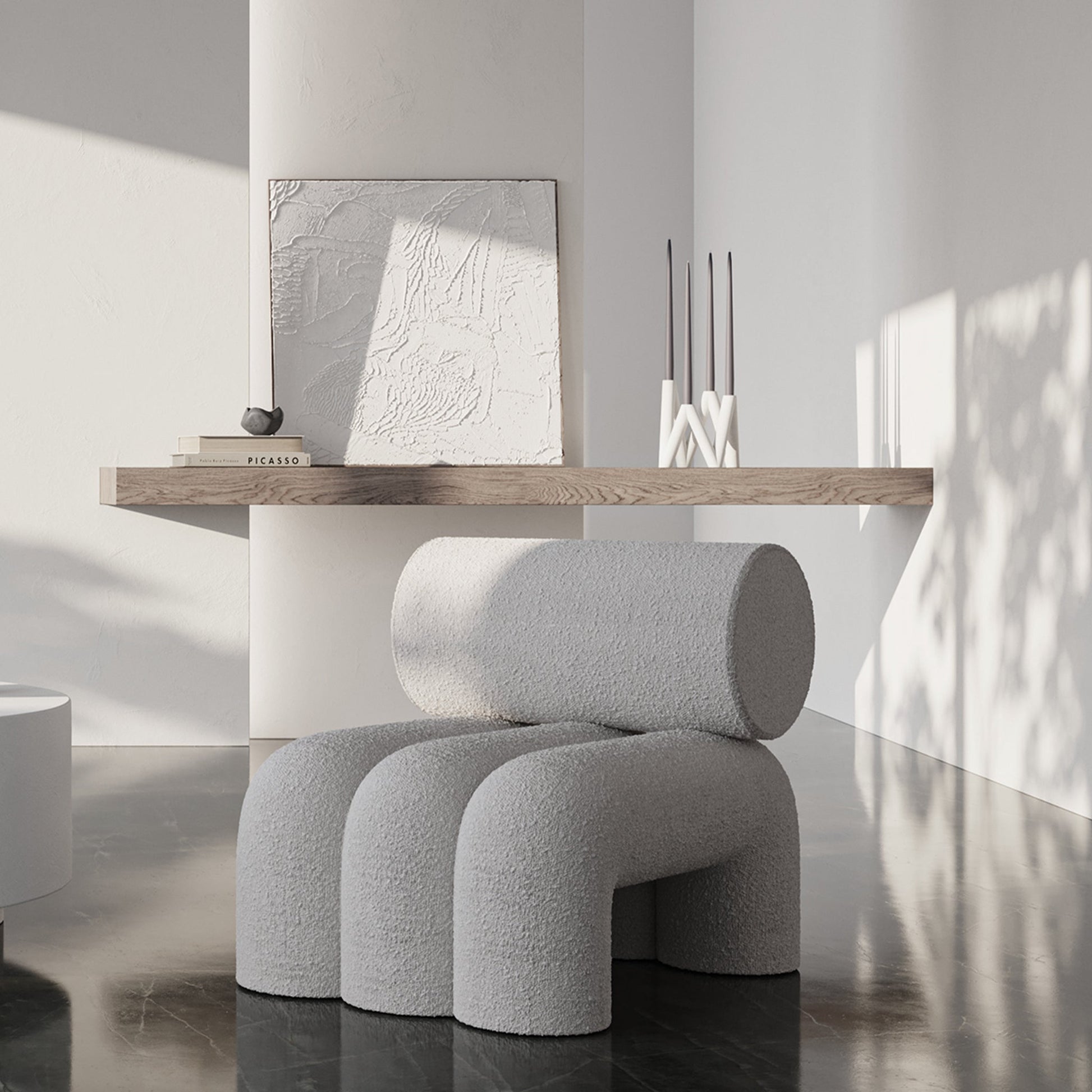 Foku Beyaz Bukle Kolsuz Kumaş Tekli Koltuk