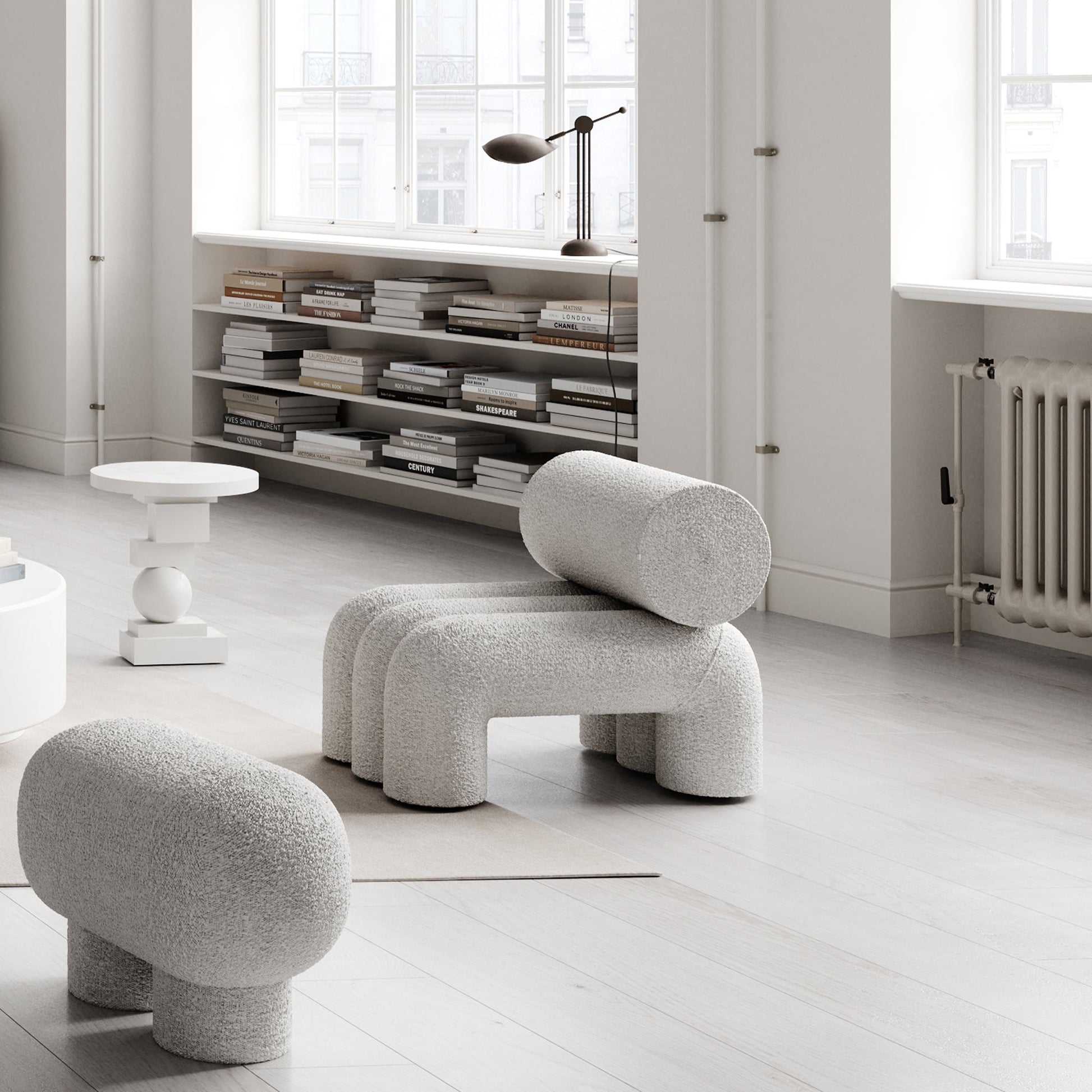 Foku Beyaz Bukle Kolsuz Kumaş Tekli Koltuk