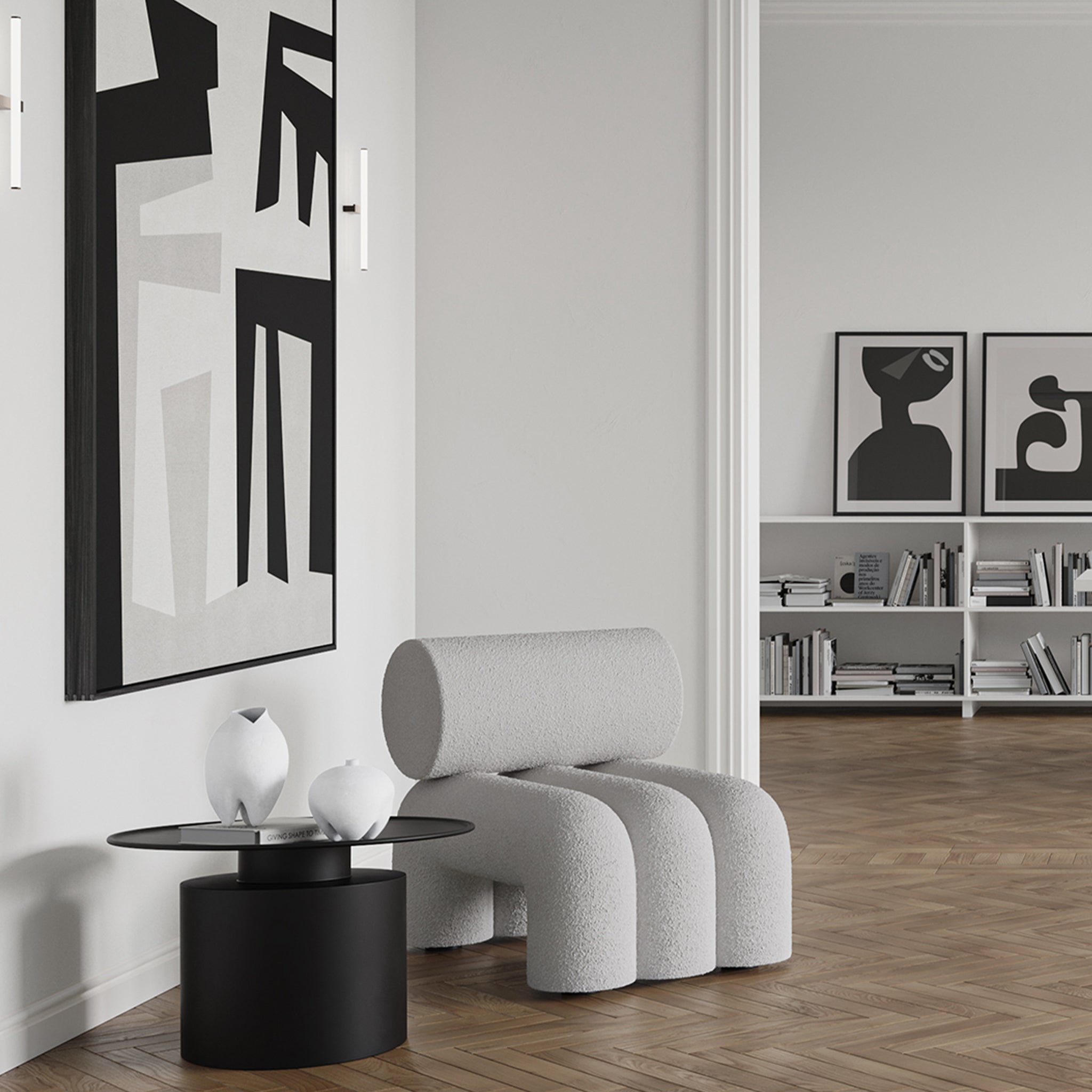 Foku Beyaz Bukle Kolsuz Kumaş Tekli Koltuk