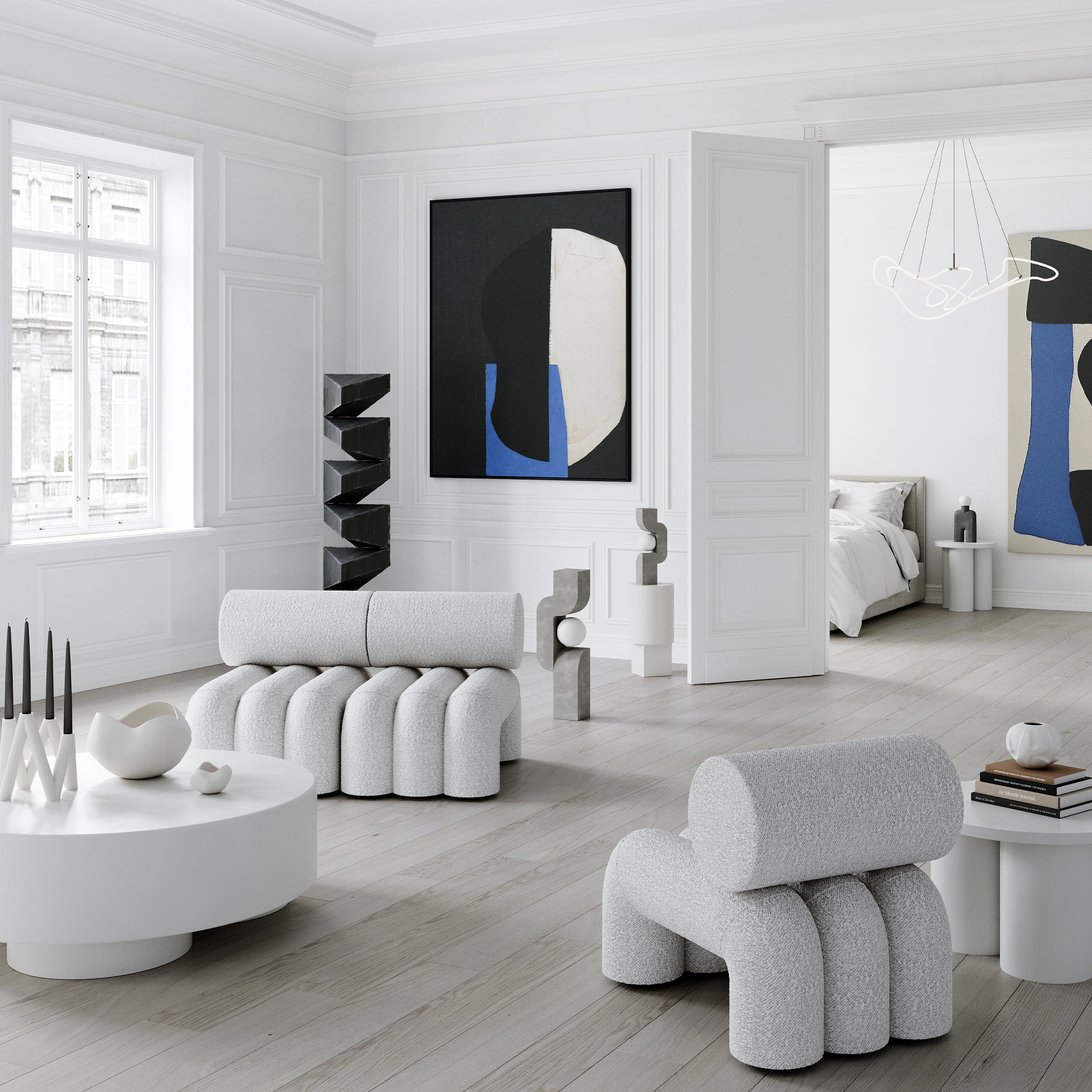 Foku Beyaz Bukle Kolsuz Kumaş Tekli Koltuk