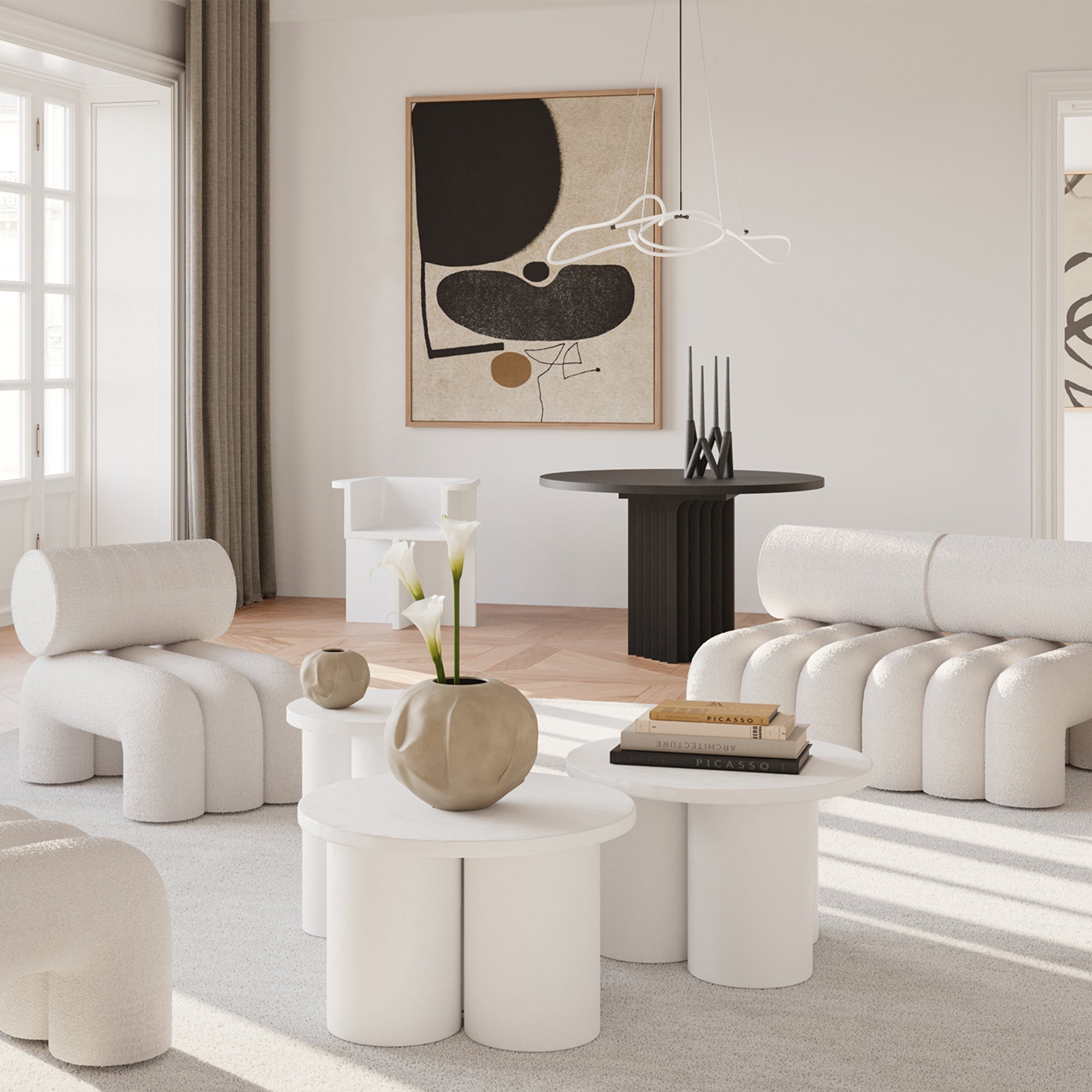 Foku Beyaz Bukle Kolsuz Kumaş Tekli Koltuk