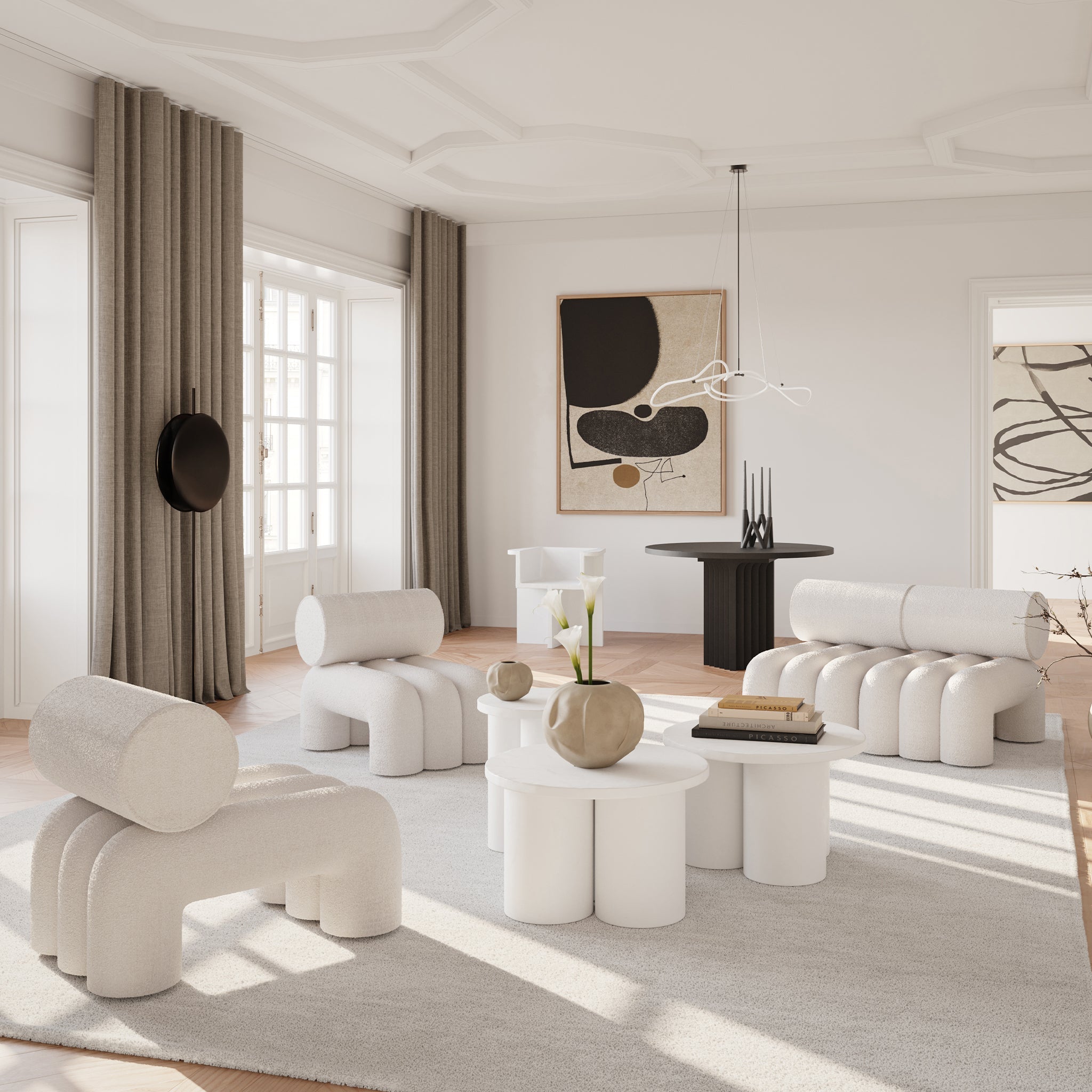 Foku Beyaz Bukle Kolsuz Kumaş Tekli Koltuk