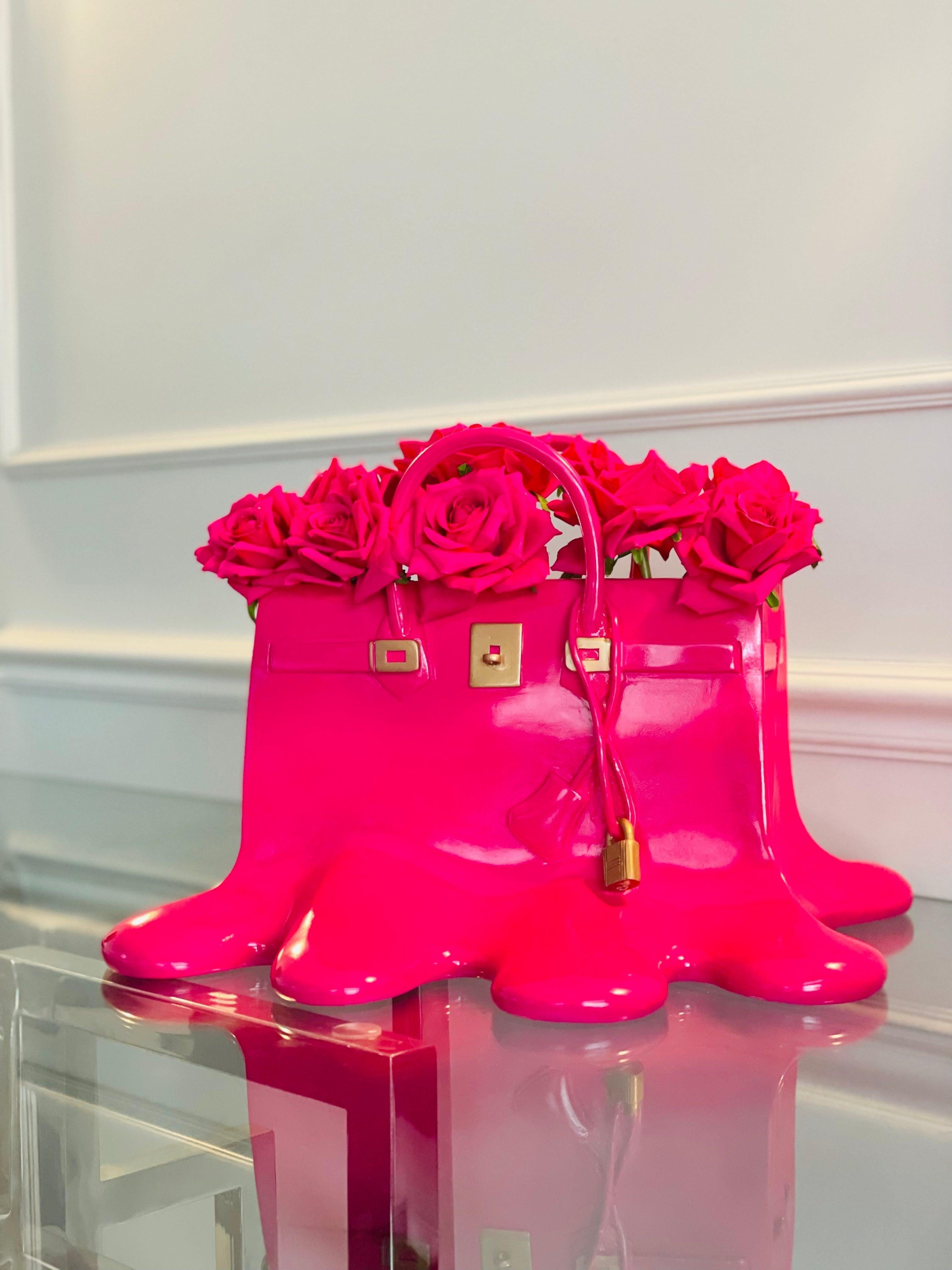 Fuşya Renk Eriyen Çanta Vazo Dekoratif Obje