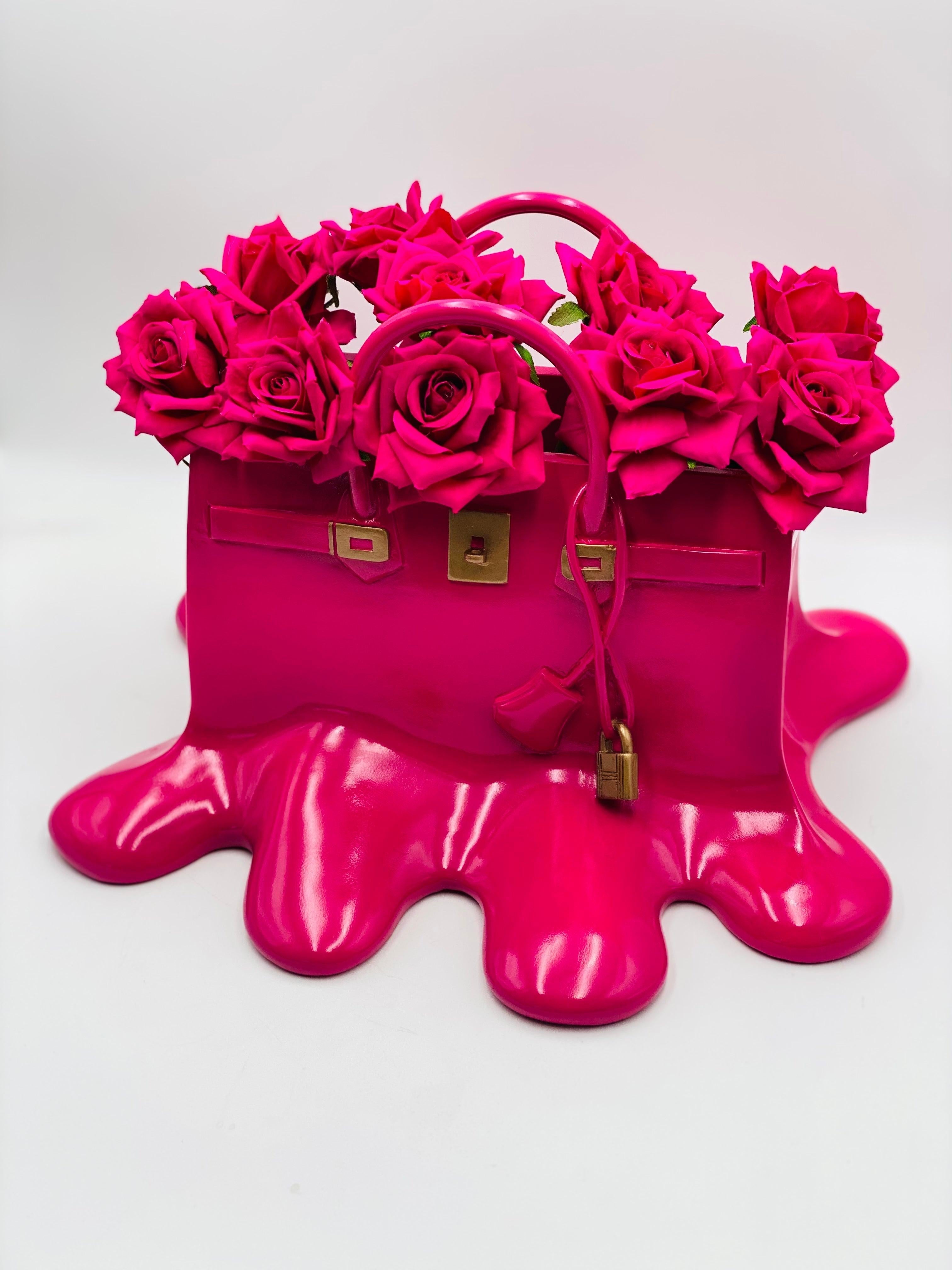 Fuşya Renk Eriyen Çanta Vazo Dekoratif Obje