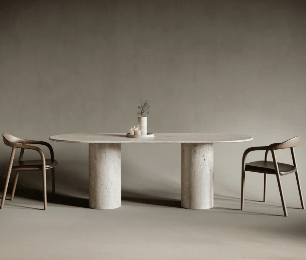 George-Traverten 2 Silindir Ayak Yemek Masası