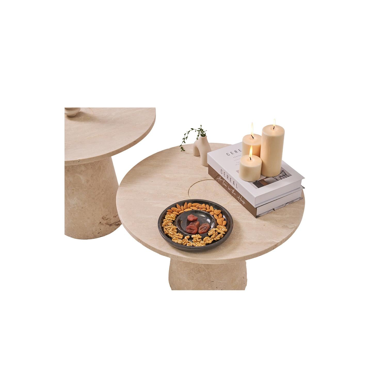 Girare İkili Traverten Orta Sehpa