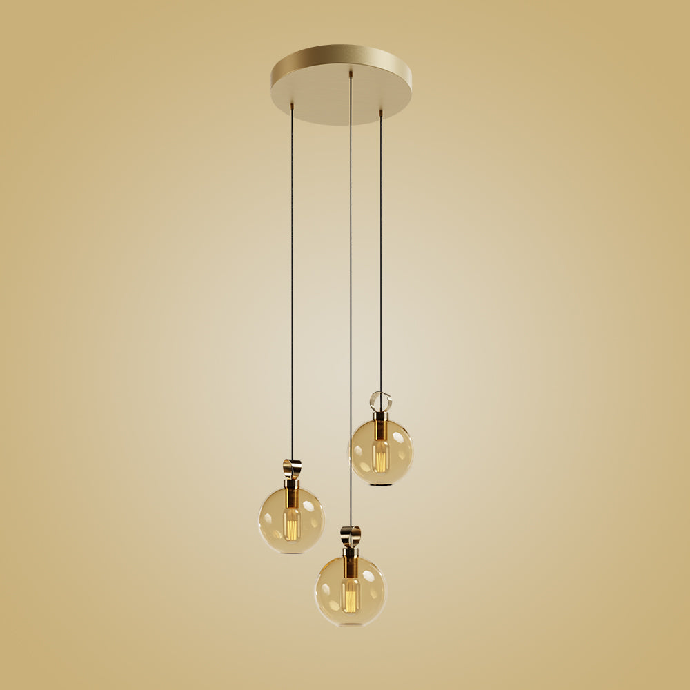 Globe Pirinç Detaylı Üçlü Set Sarkıt Aydınlatma - Yuvarlak