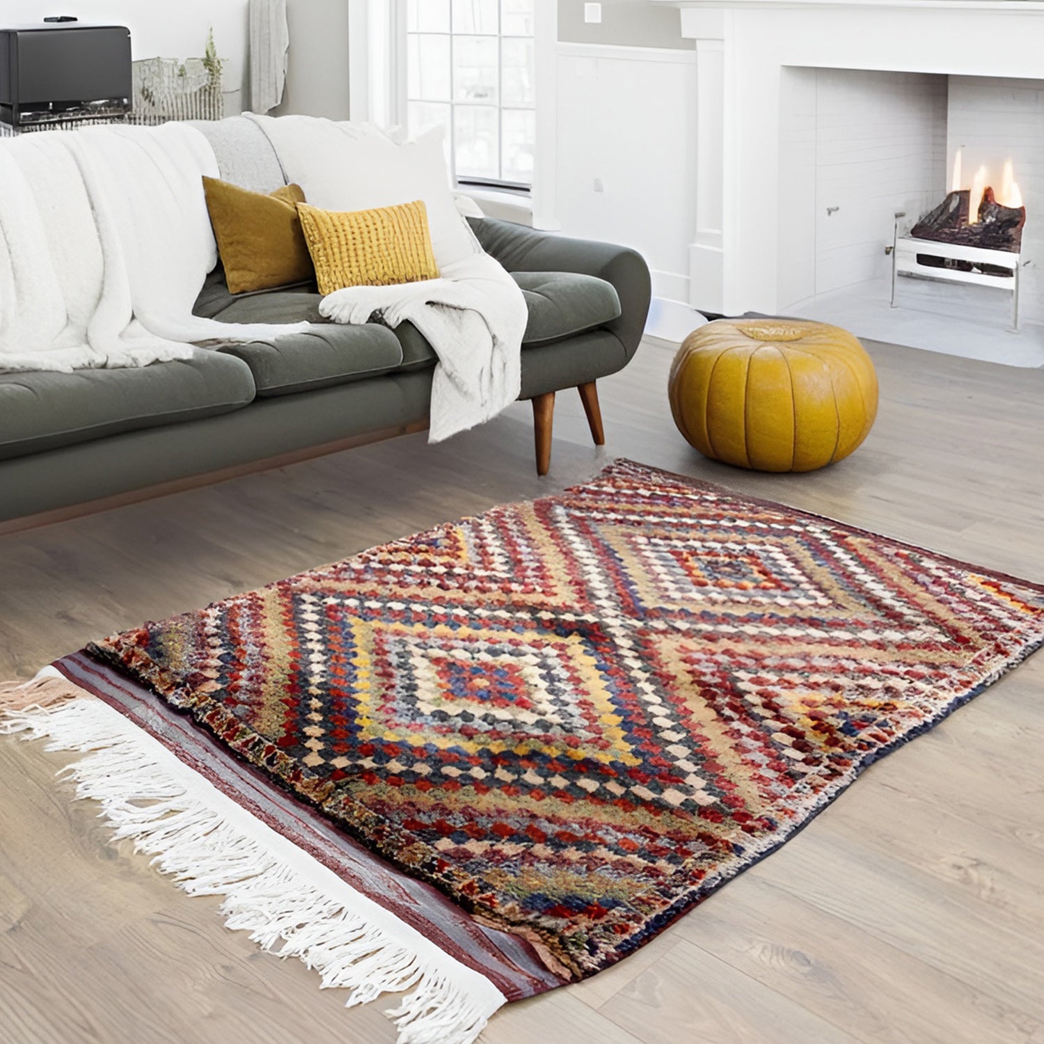 Hamra Damalı Shaggy Tarz Halı 130X181 Cm