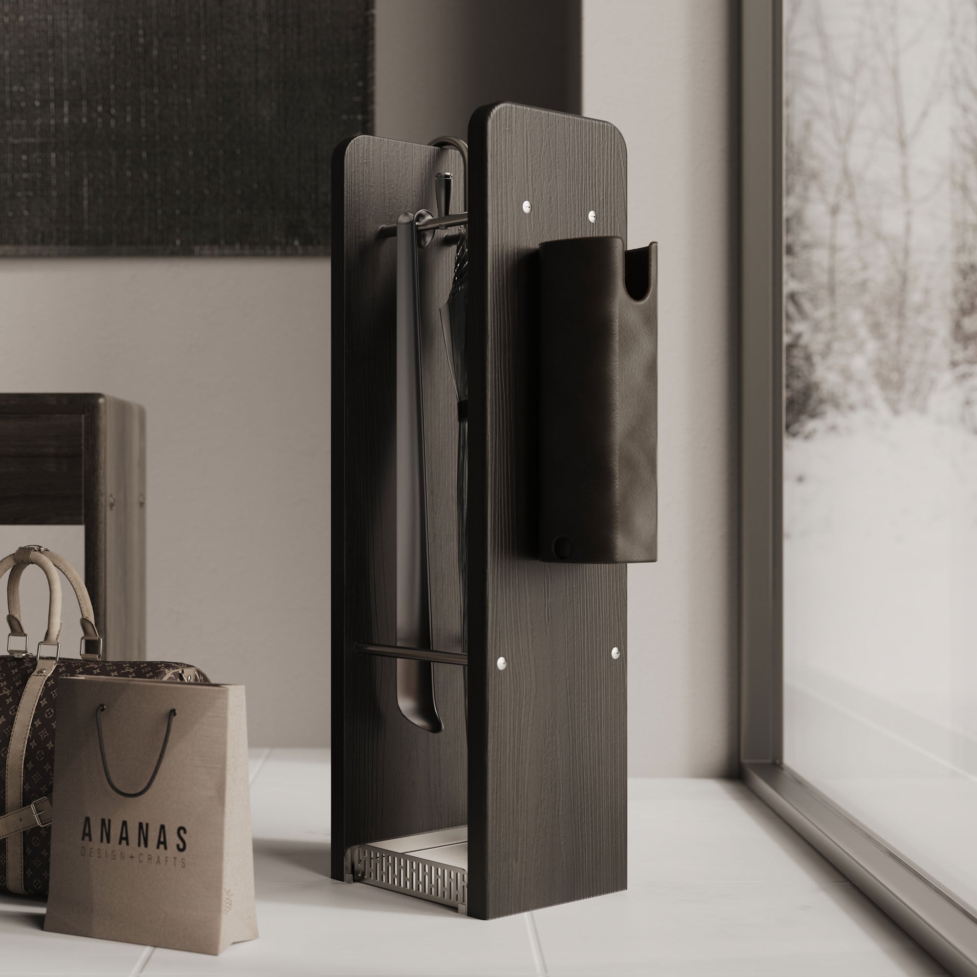 Hol Şemsiye Standı Meşe Siyah Dikdörtgen