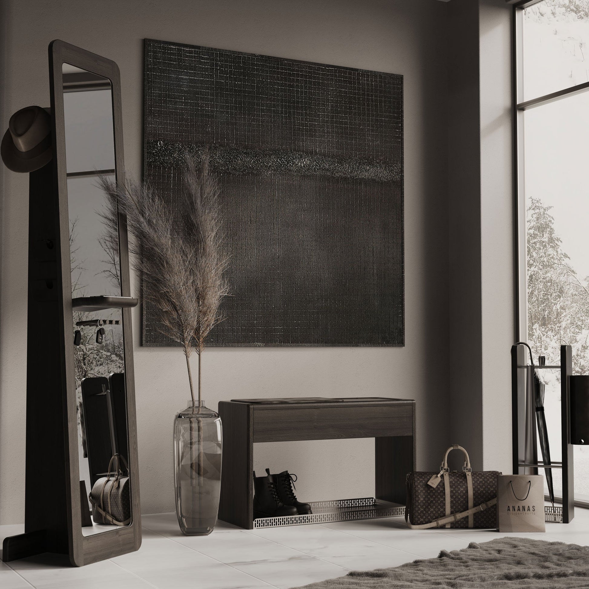 Hol Şemsiye Standı Meşe Siyah Dikdörtgen