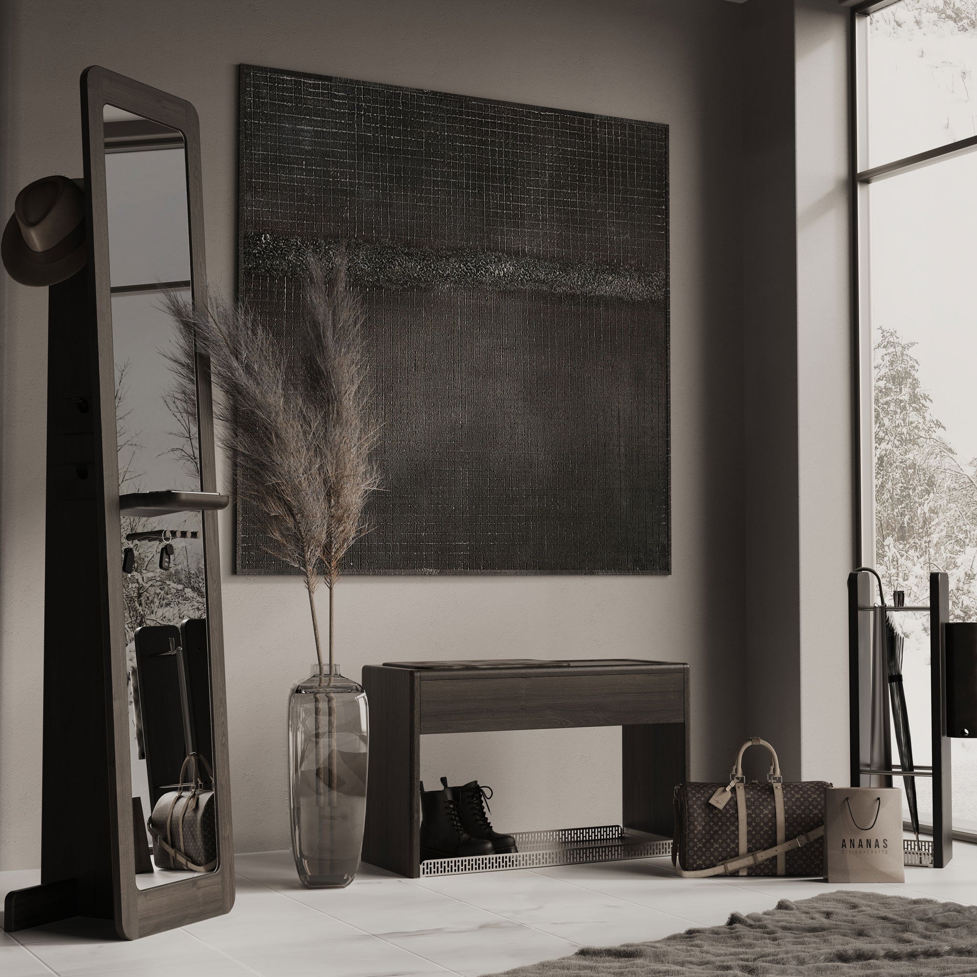 Hol Şemsiye Standı Meşe Siyah Dikdörtgen