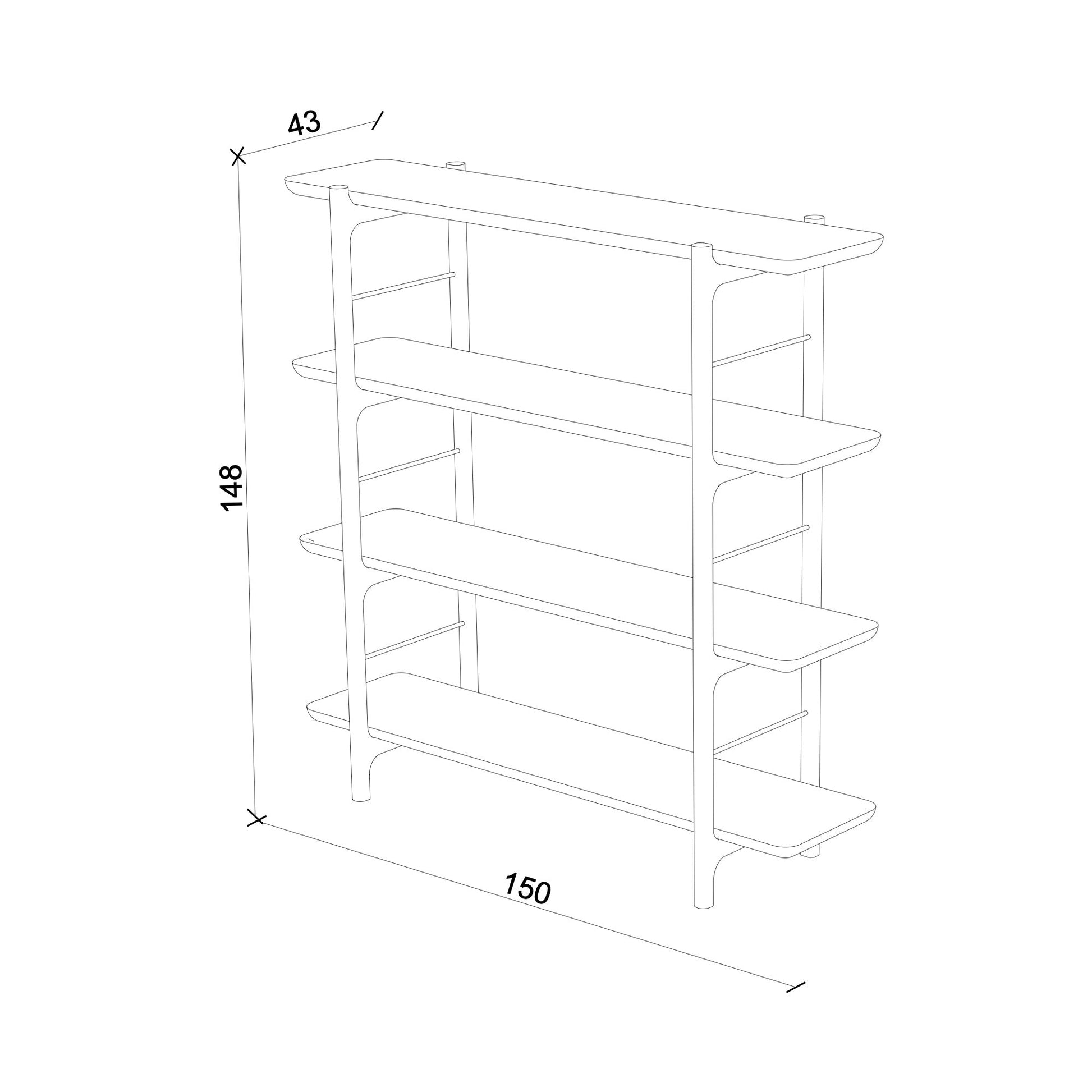 Homeland Kitaplık, Geniş, Meşe, 3 Raflı