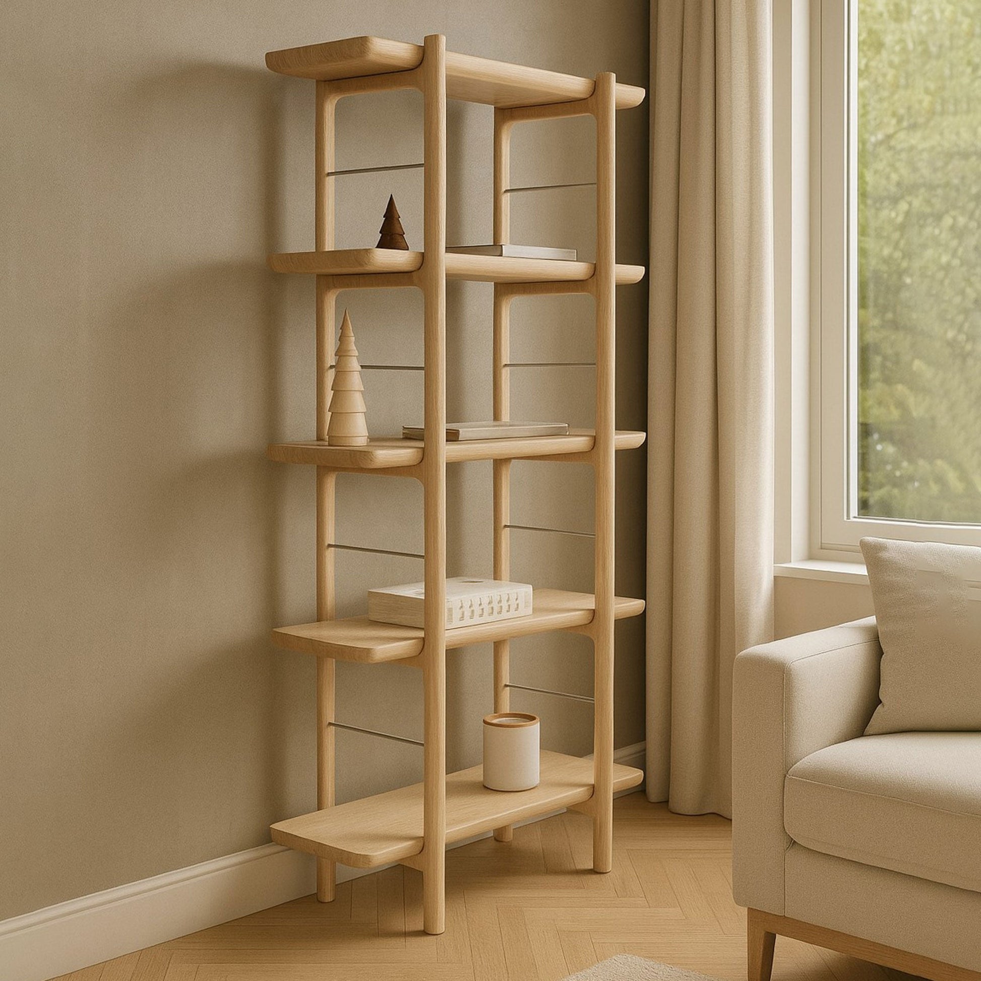 Homeland Kitaplık, Uzun, Meşe, 4 Raflı