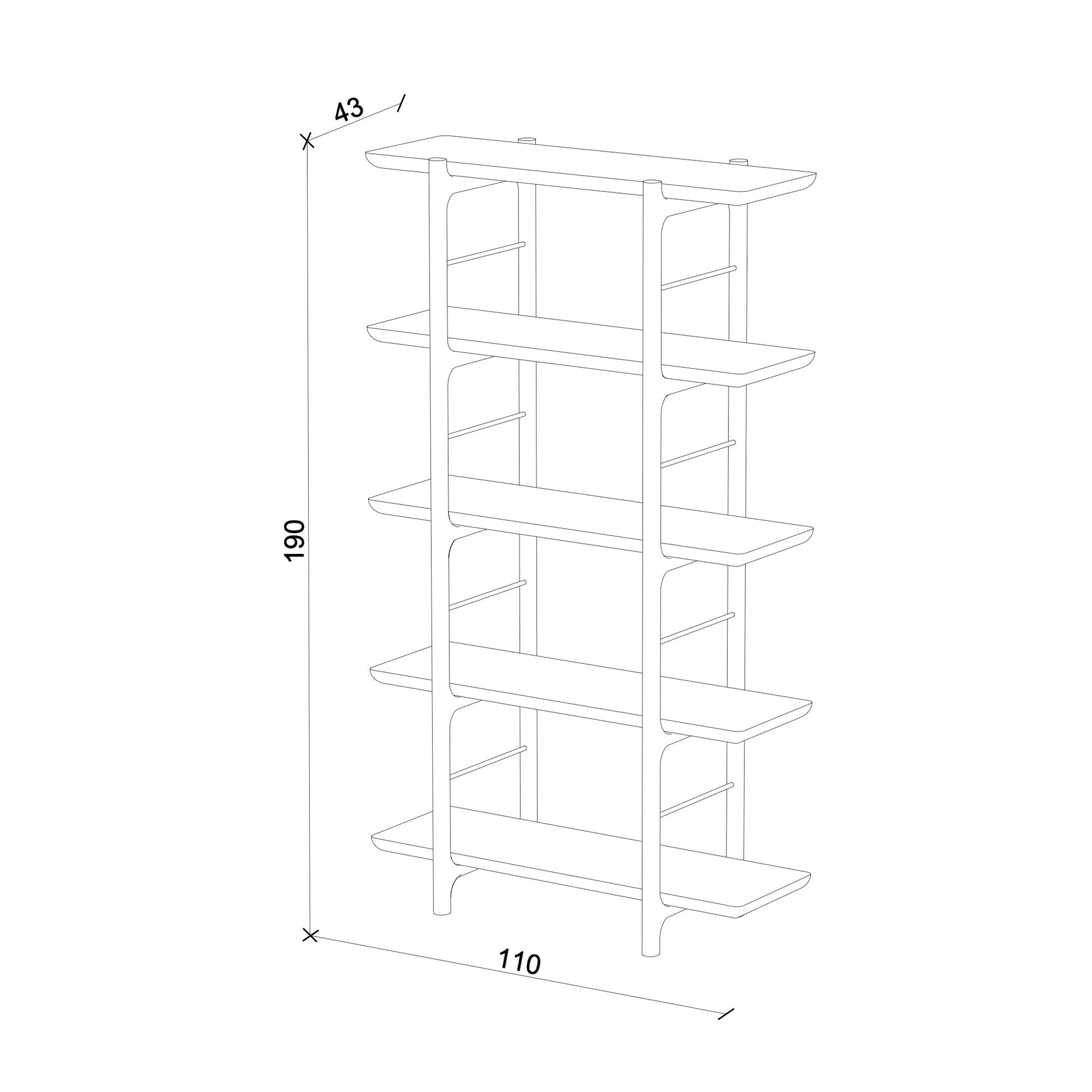 Homeland Kitaplık, Uzun, Meşe, 4 Raflı