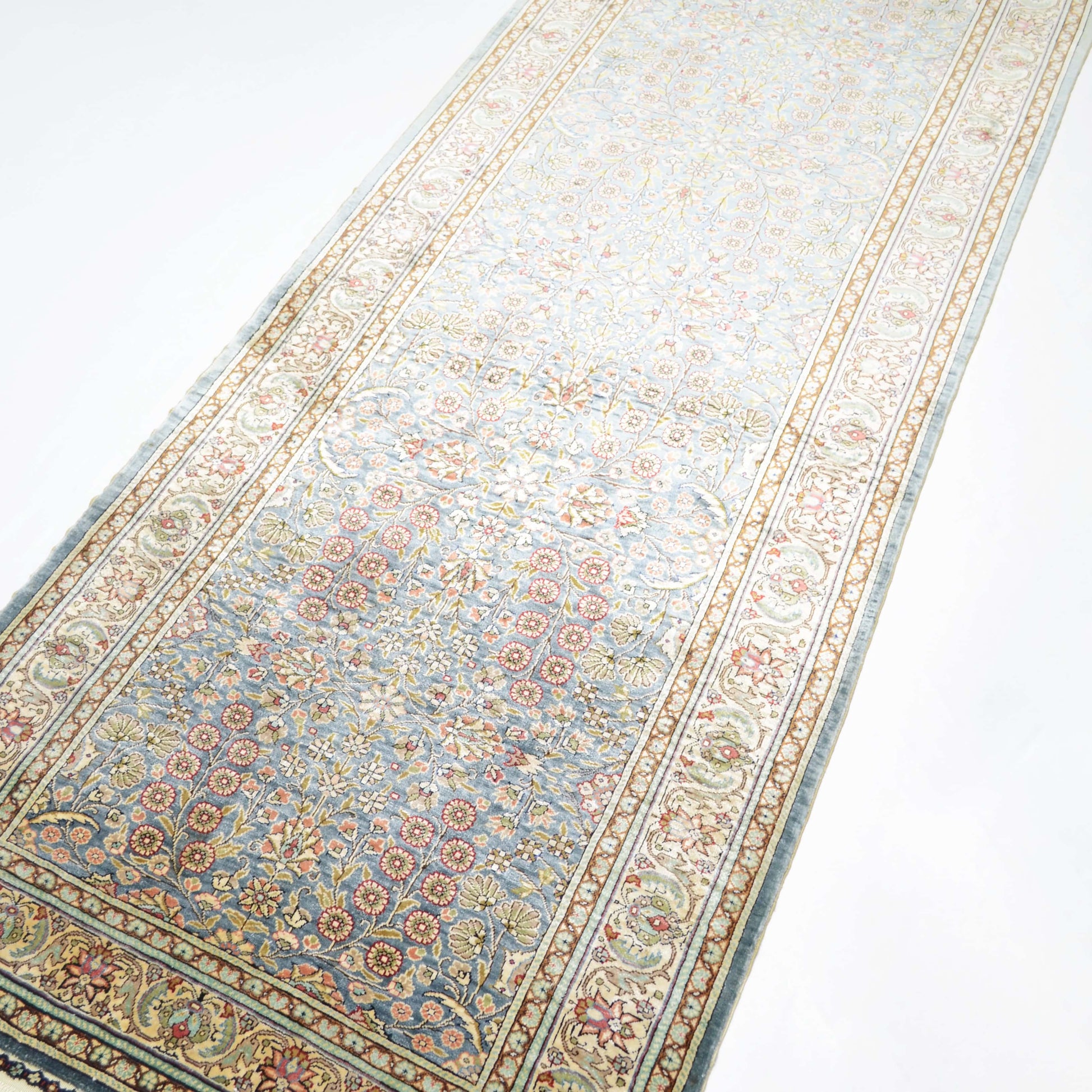 İpekten El Dokuma Çelik Mavisi Kayseri Halısı Yolluk 85x220 Cm