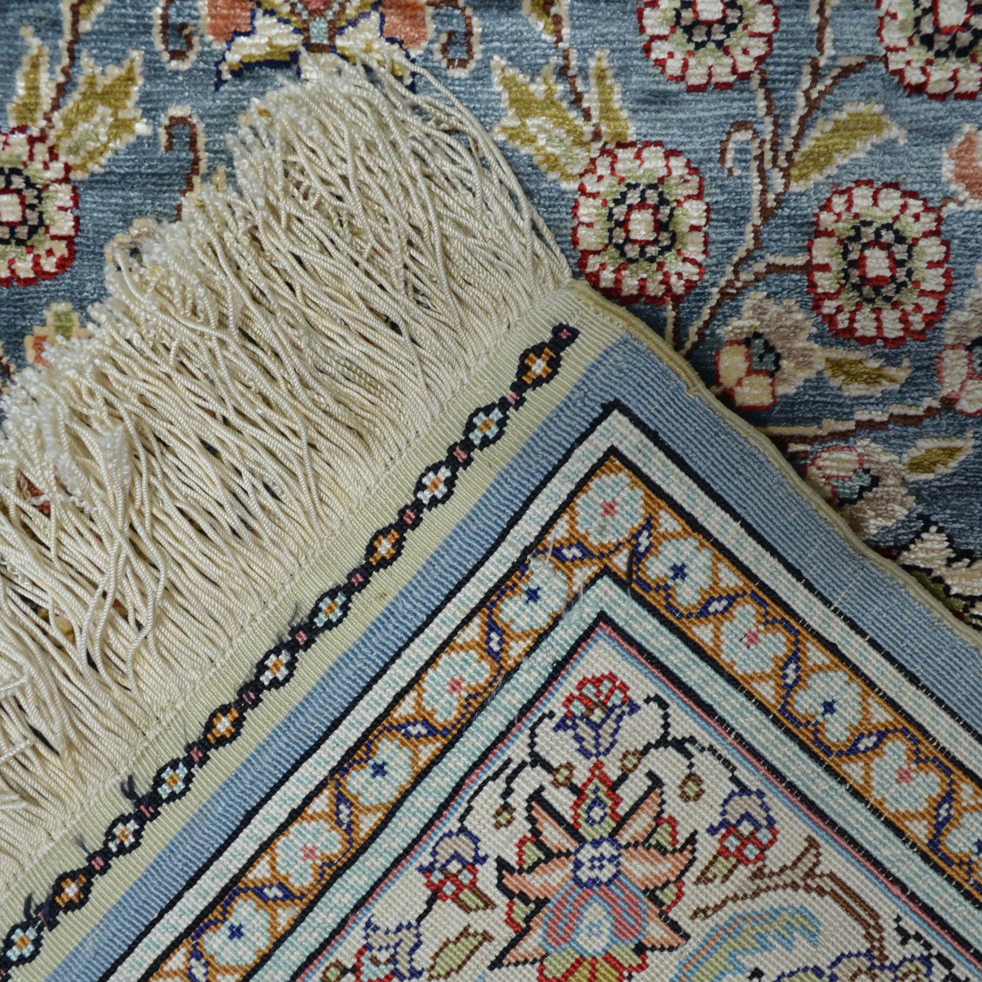 İpekten El Dokuma Çelik Mavisi Kayseri Halısı Yolluk 85x220 Cm