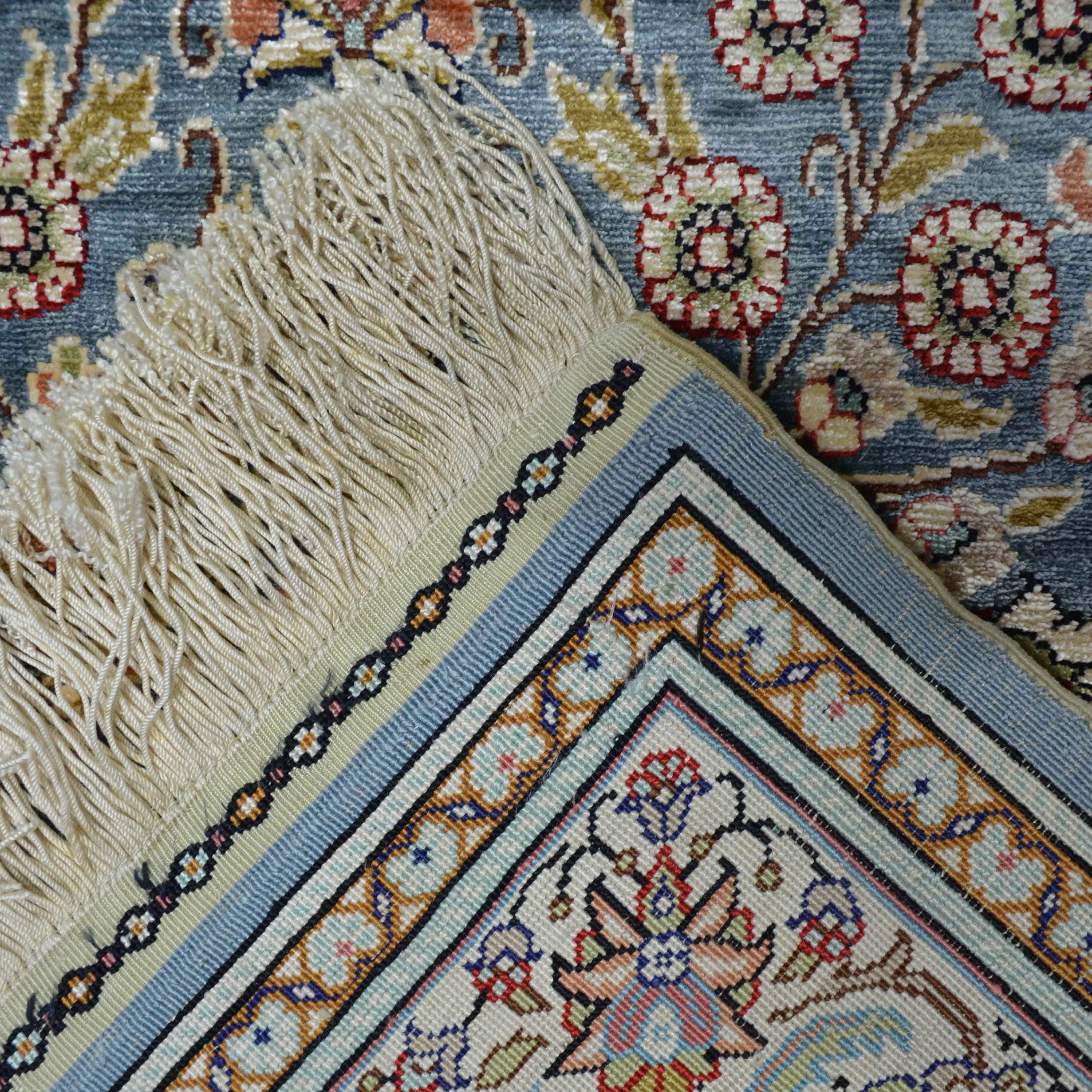 İpekten El Dokuma Çelik Mavisi Kayseri Halısı Yolluk 85x220 Cm