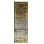 İpekten El Dokuma Çelik Mavisi Kayseri Halısı Yolluk 85x220 Cm