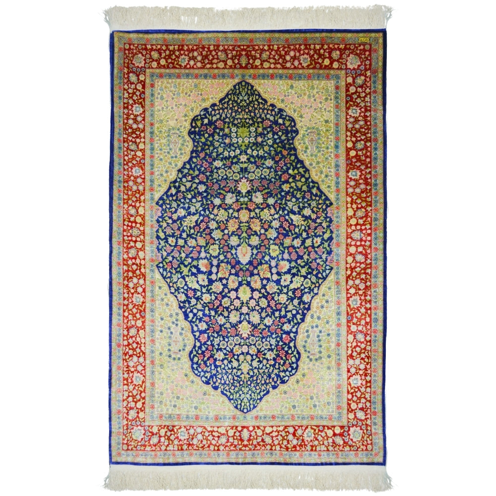 İpekten El Dokuma Çeşmi Bülbül Desenli Hereke Halısı 108x164 Cm