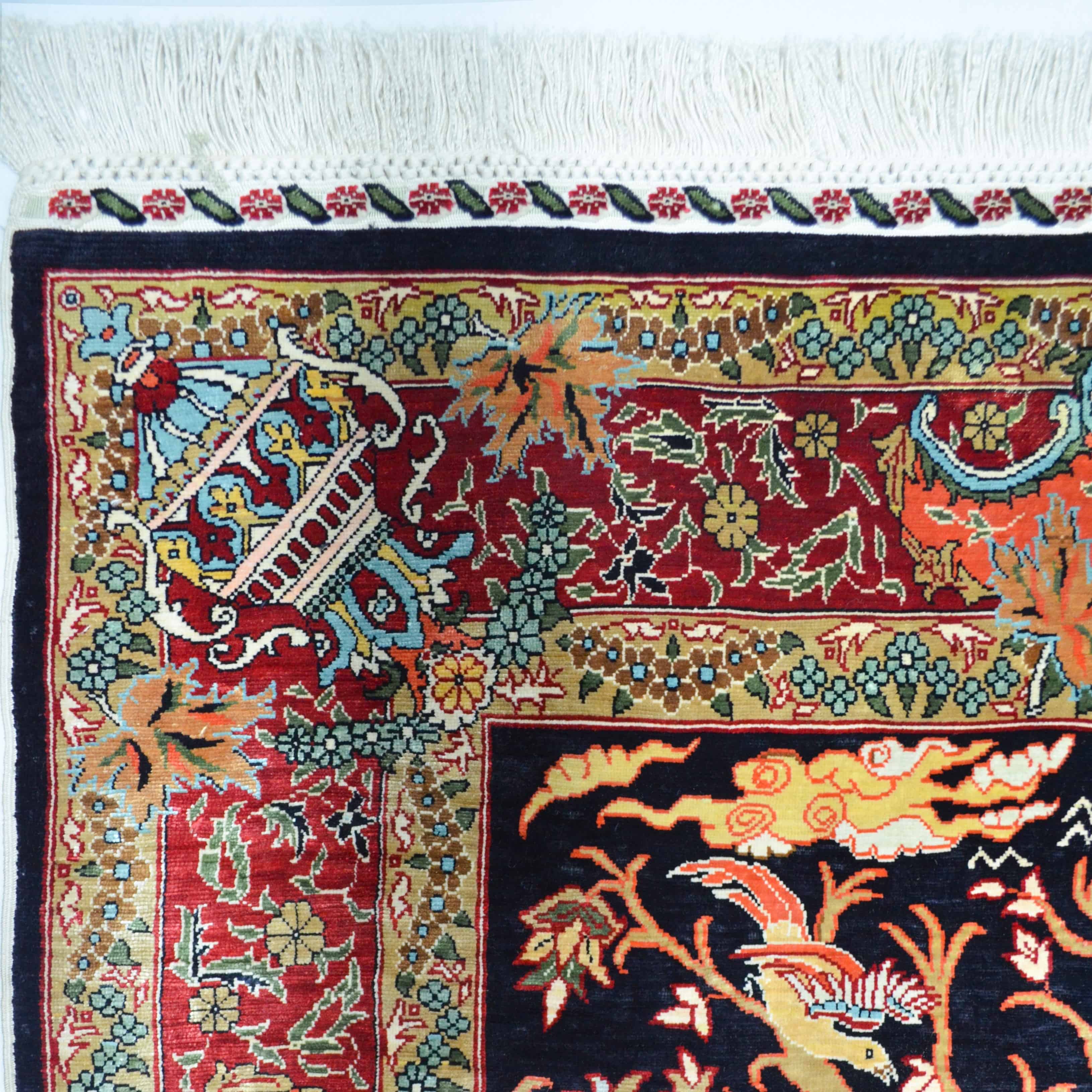 İpekten El Dokuma Gamlı Sonbahar Hereke Halısı 80x90 Cm