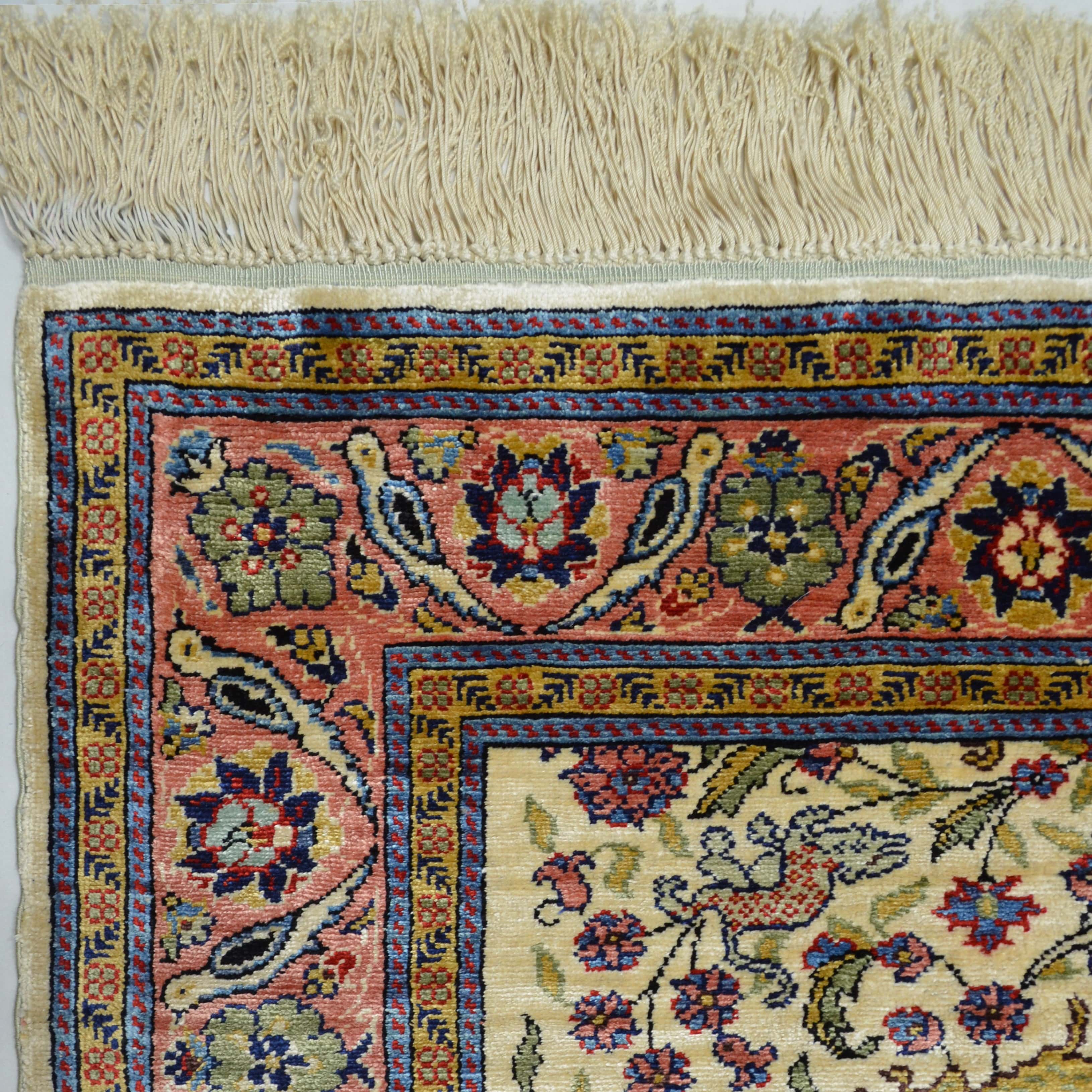 İpekten El Dokuma Krem & Pembe Renk Kayseri Halısı Yolluk 82x200 Cm