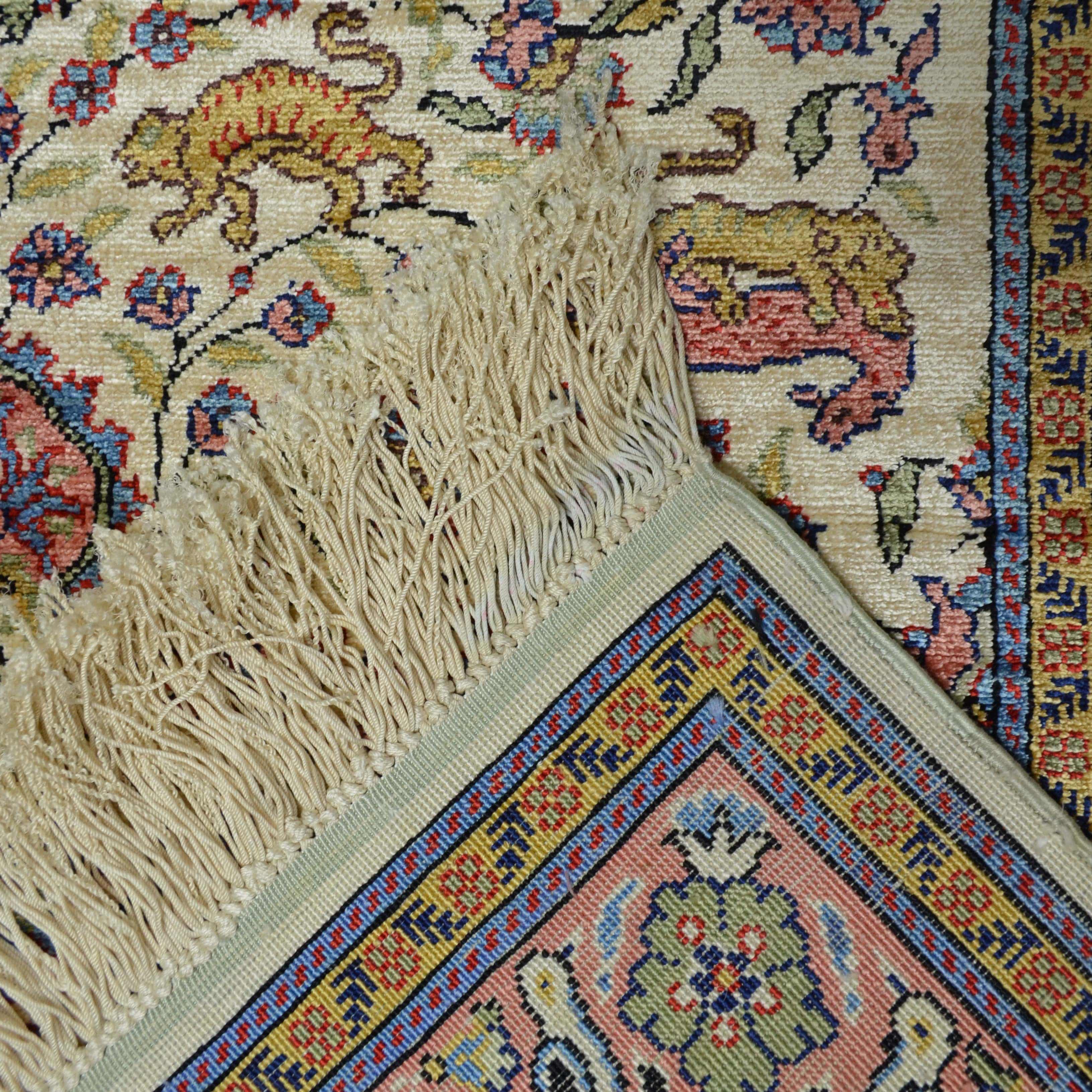 İpekten El Dokuma Krem & Pembe Renk Kayseri Halısı Yolluk 82x200 Cm