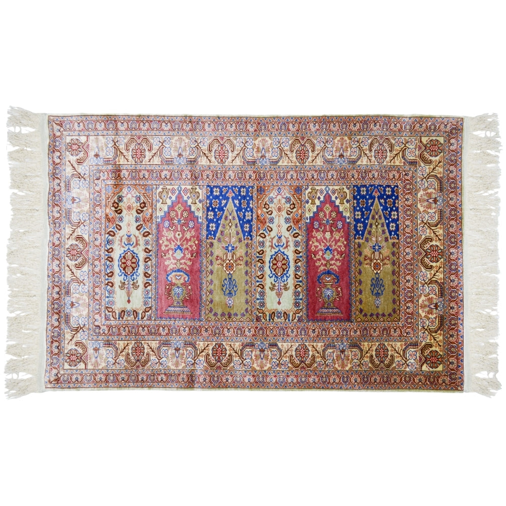 İpekten El Dokuma Mihraplı Aile Namazlığı Kayseri Halısı 72x109 Cm