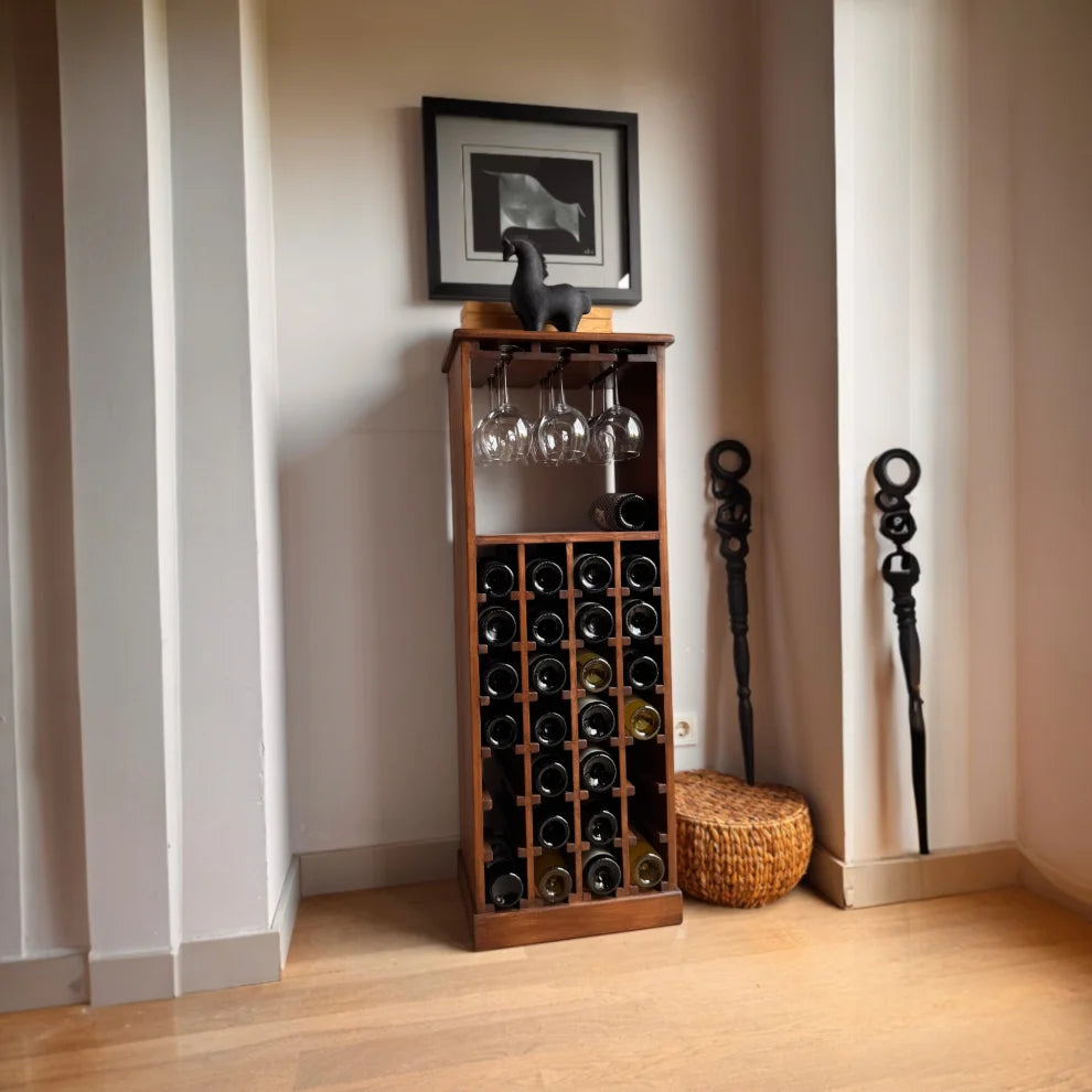 Janissa Masif Ahşap Şarap Standı