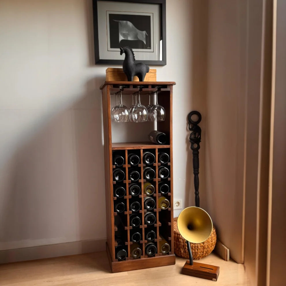 Janissa Masif Ahşap Şarap Standı