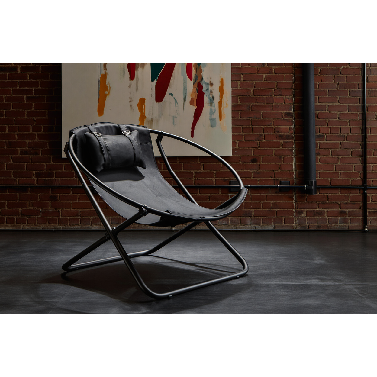 Katlanır Deri Sandalye - Siyah