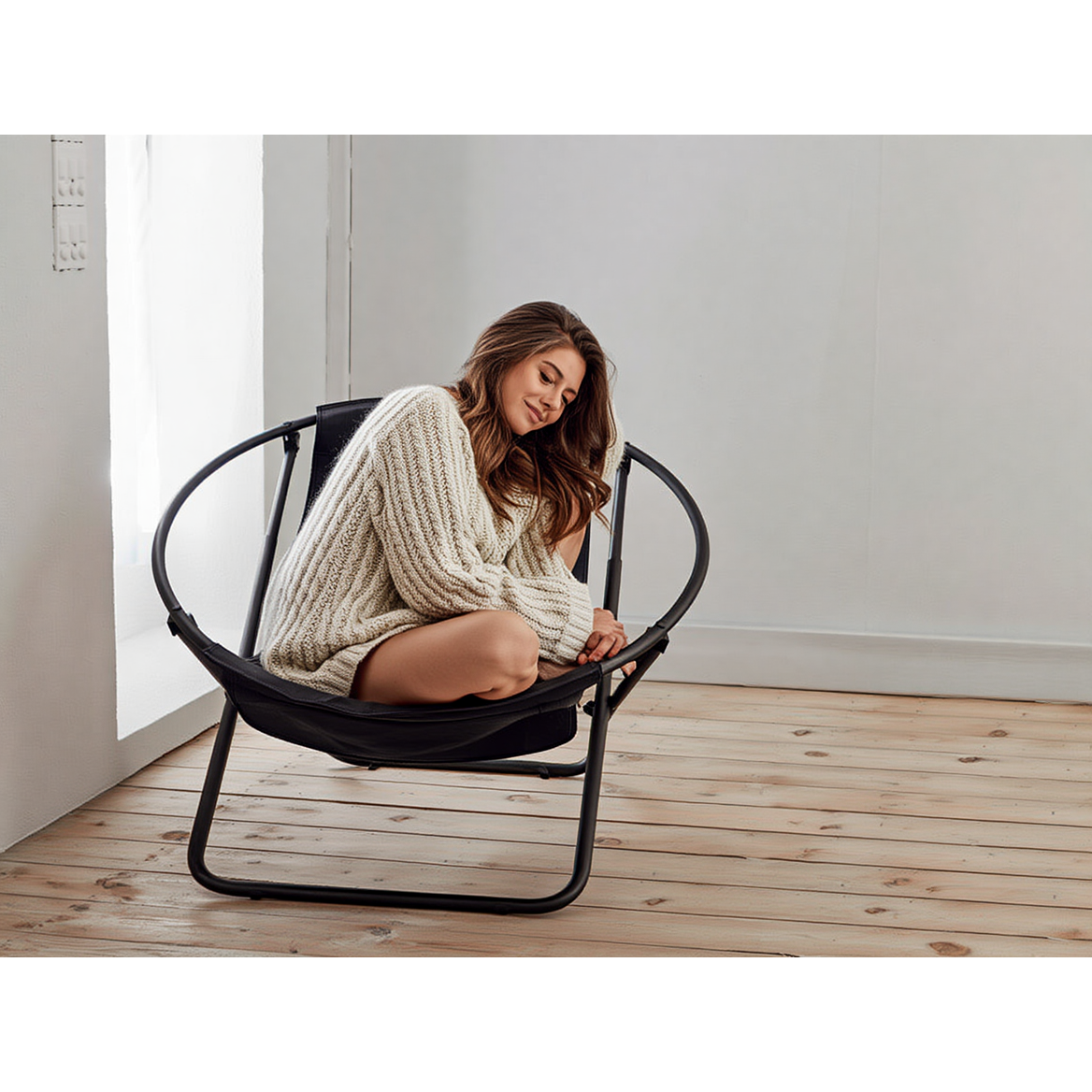 Katlanır Deri Sandalye - Siyah