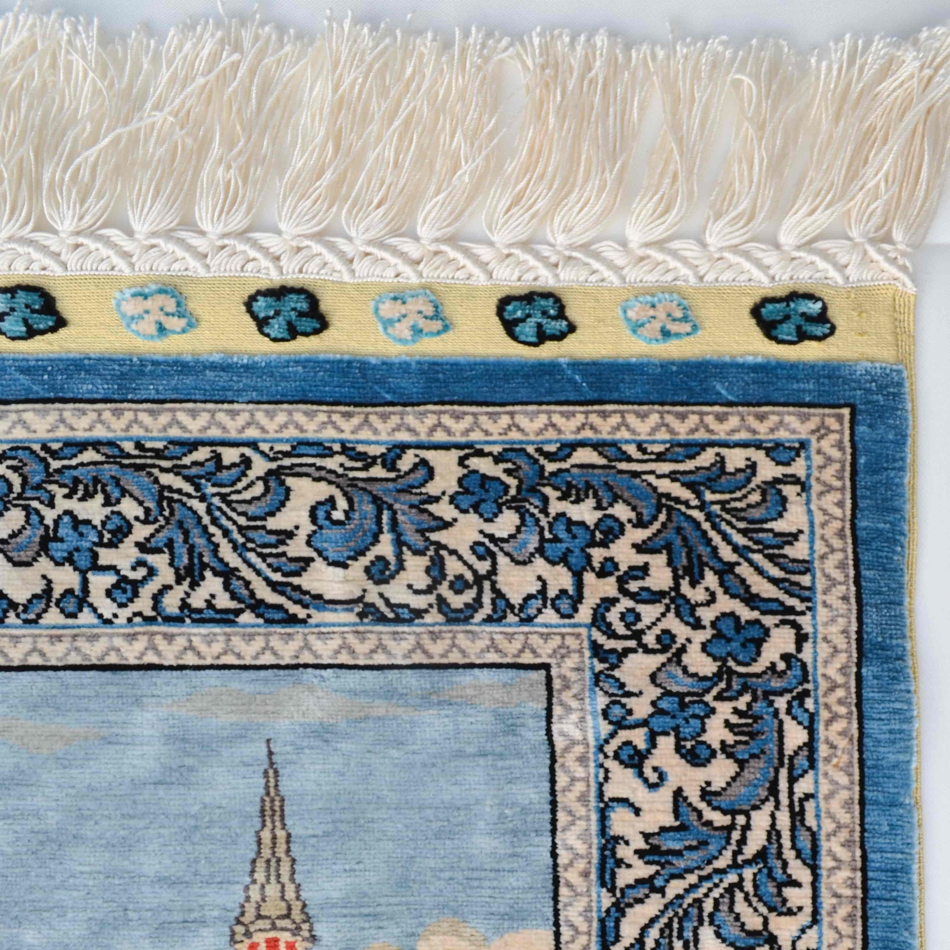Kayıklı Cami Desenli Saf İpek El Dokuma Duvar Halısı (53x66 Cm)
