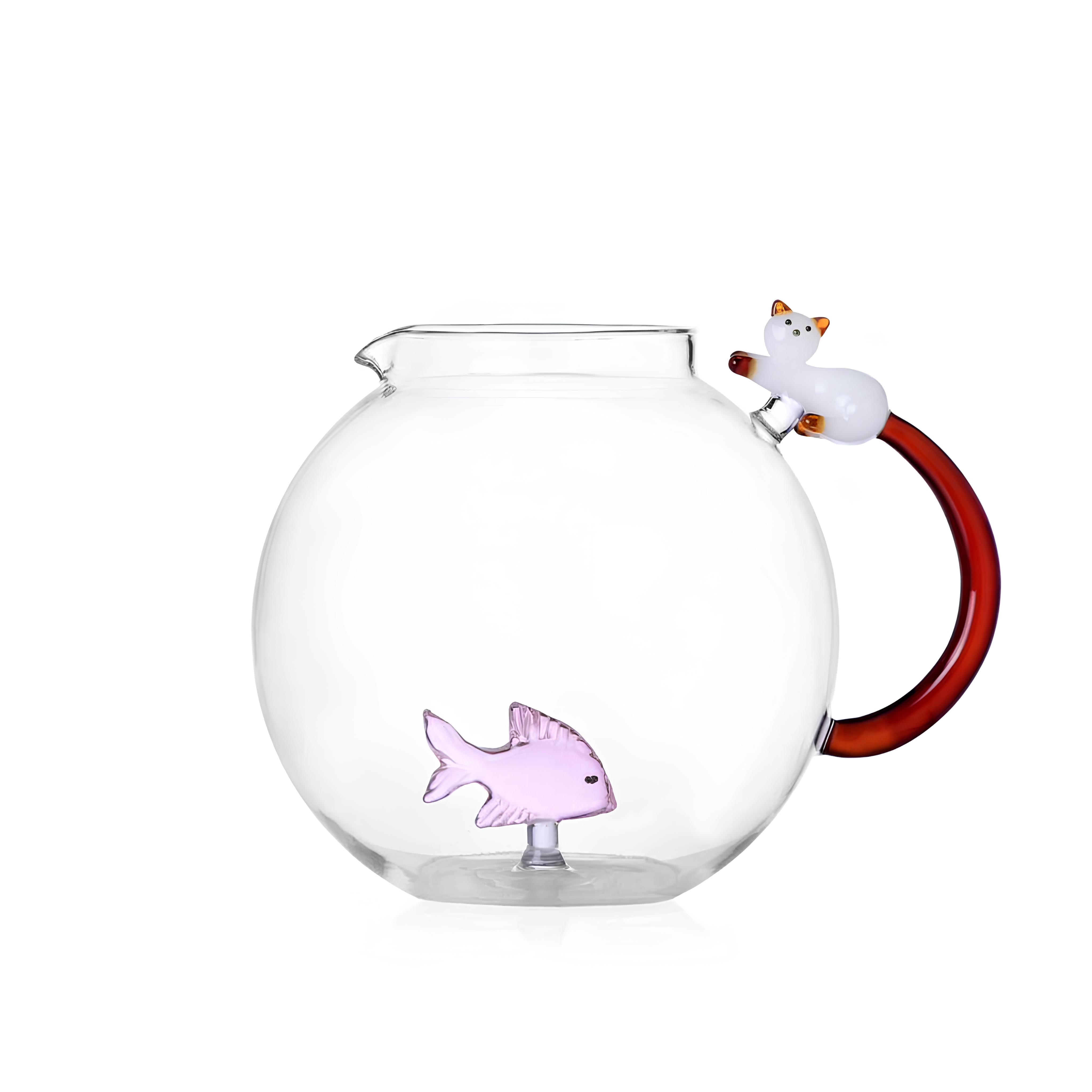 Kedi Ve Balık Figürlü Cam Sürahi