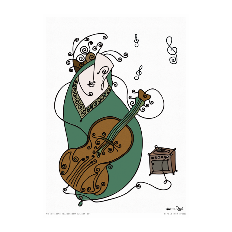 Kendinden Emin Gitarist - Fine Art Baskı