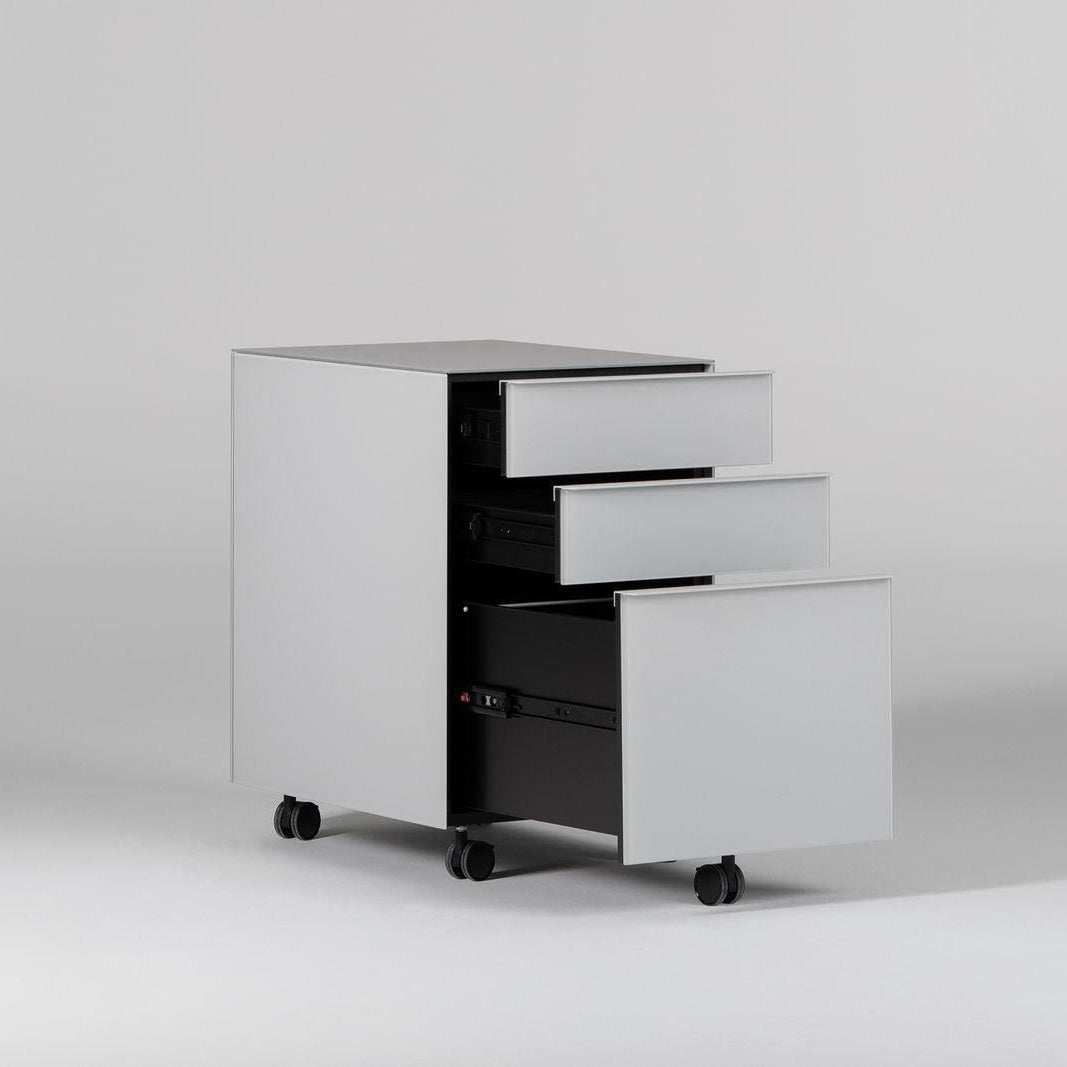 Keson 3 Çekmeceli Cam Kaplama Ofis Masaaltı Dolabı