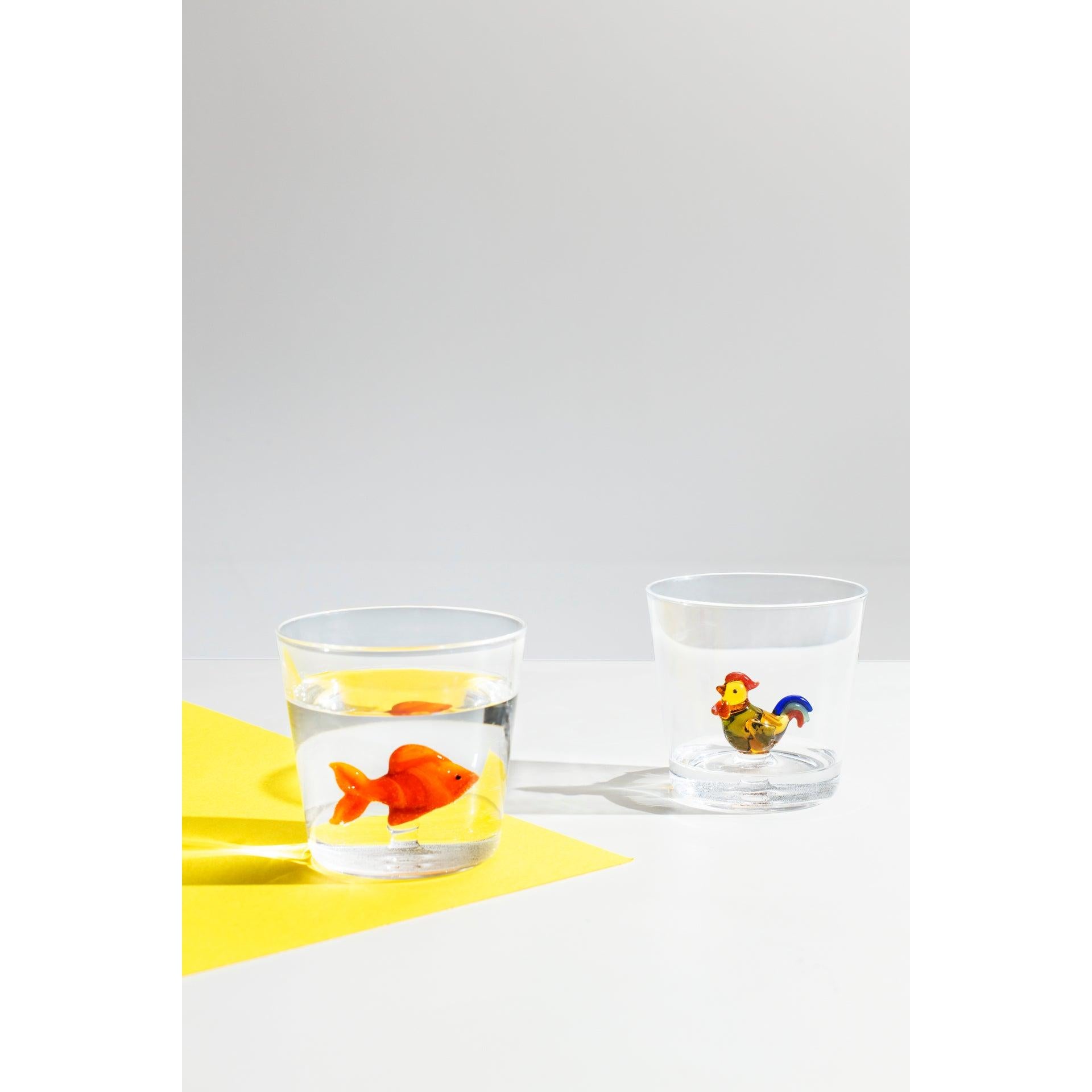 Kırmızı Balık Figürlü Cam Su Bardağı