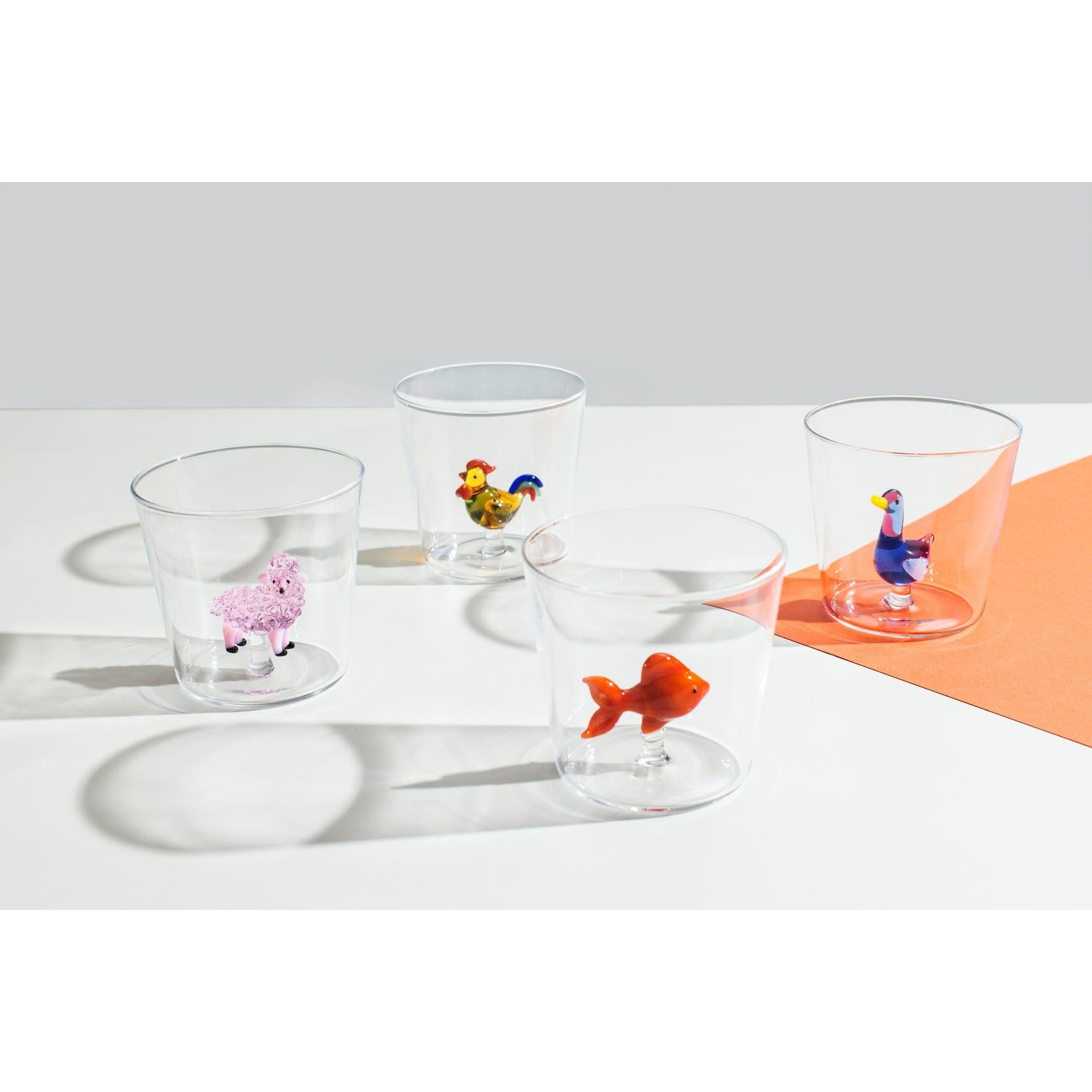 Kırmızı Balık Figürlü Cam Su Bardağı