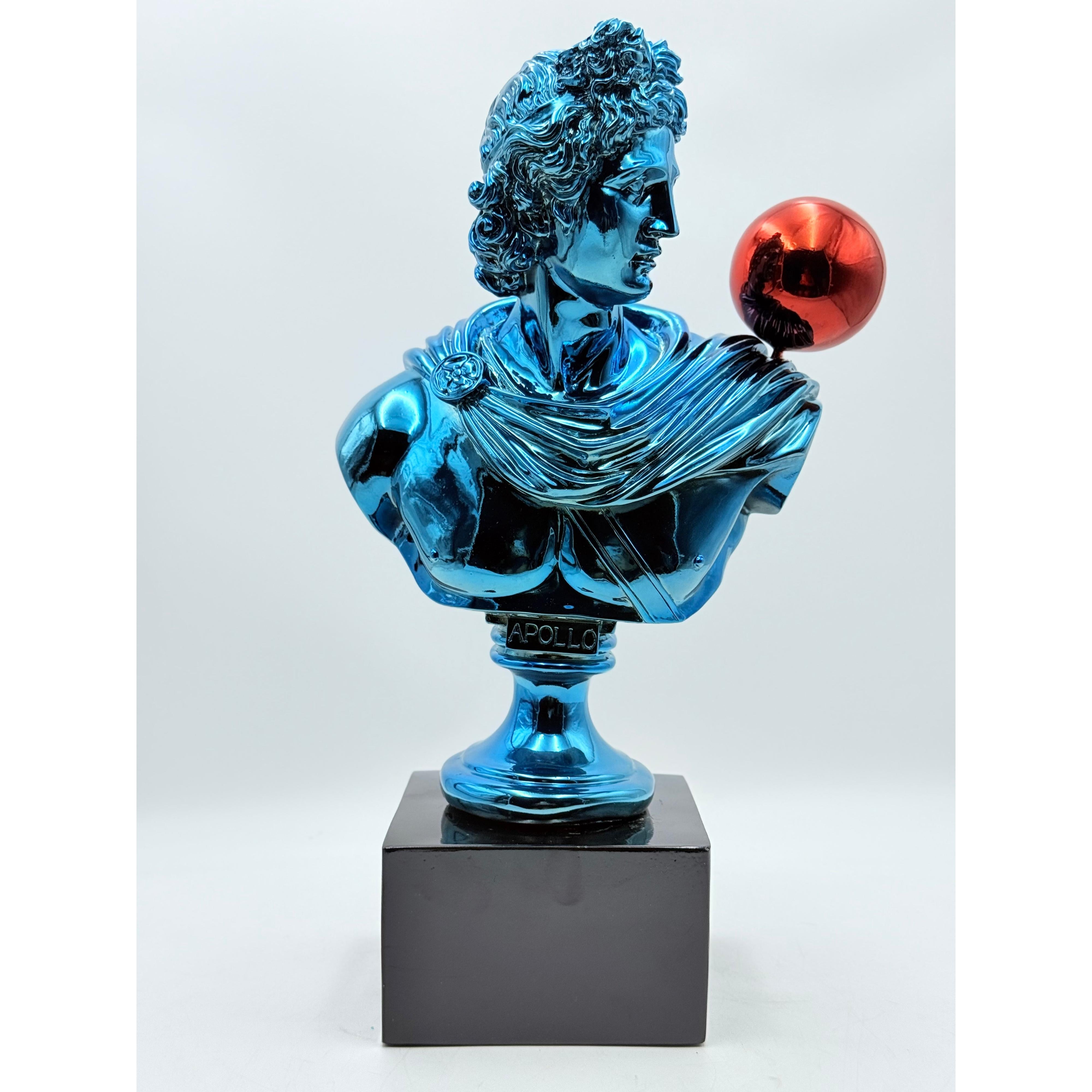 Kırmızı Balon Detaylı Mavi Krom Apollo Heykeli
