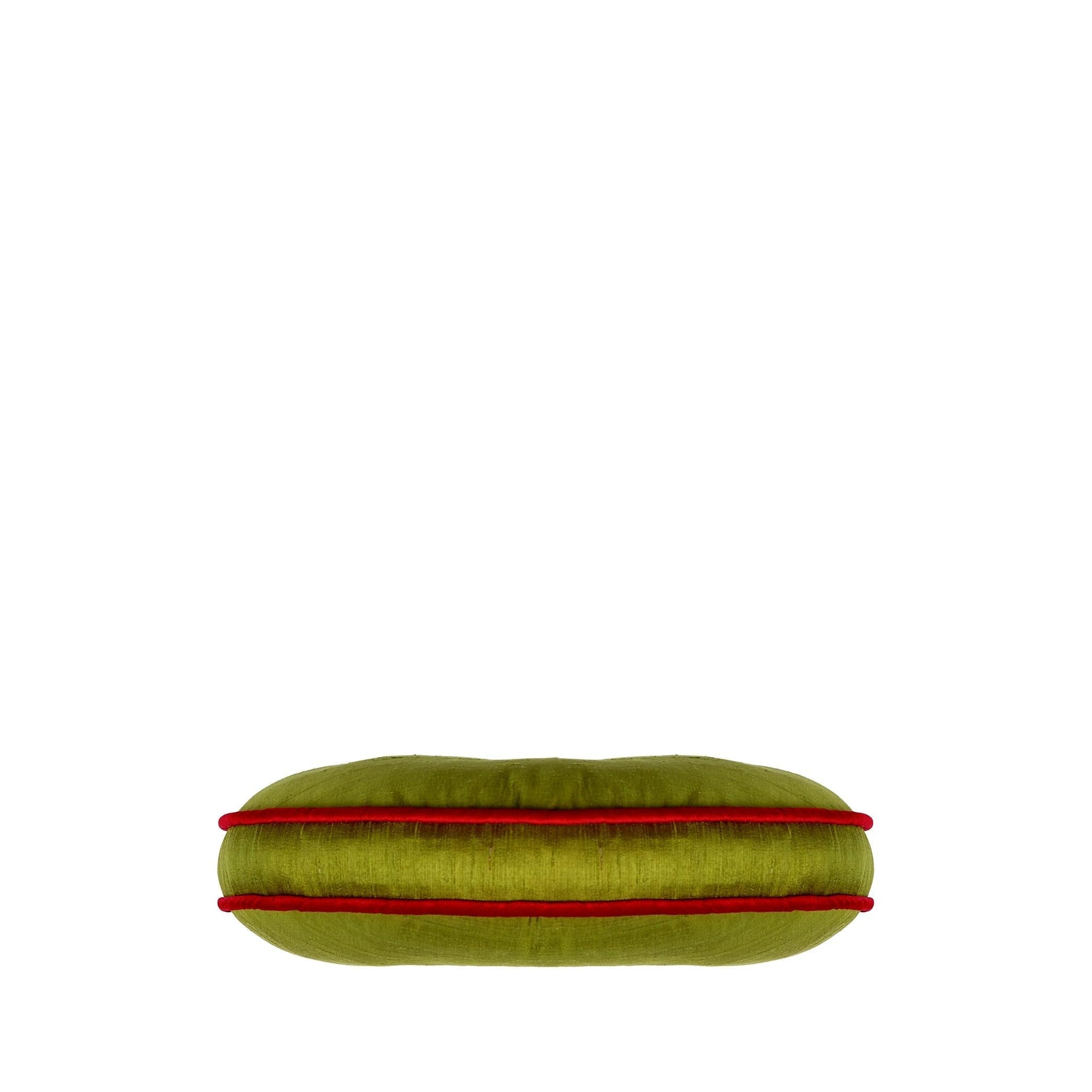 Kırmızı Fitil Detaylı Yeşil İpek Şantuk Kırlent