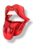 Kırmızı Krom Dudak Heykeli – Juicy Lips Duvar Dekoru