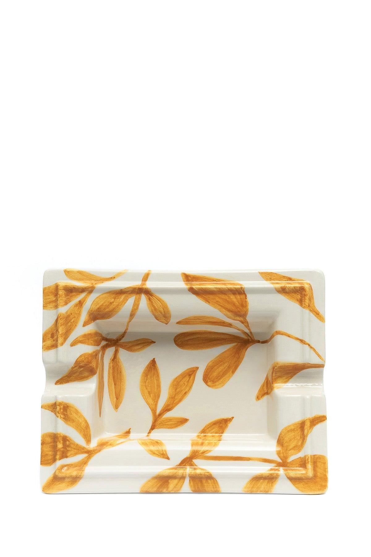 Kırmızı Yaprak Desenli Seramik Puro Küllüğü