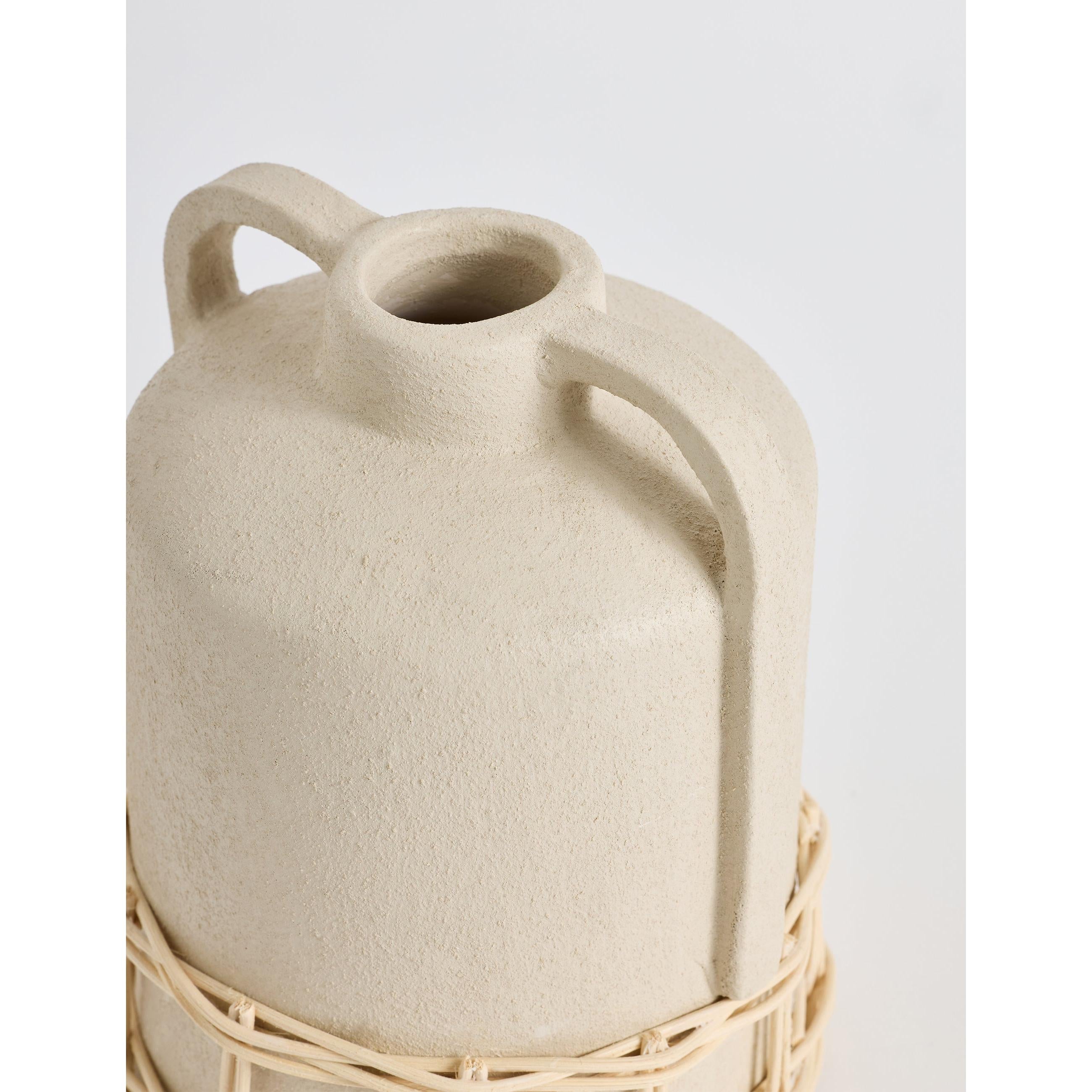 Kulplu Doğal Hasır Örgülü Terakota Vazo