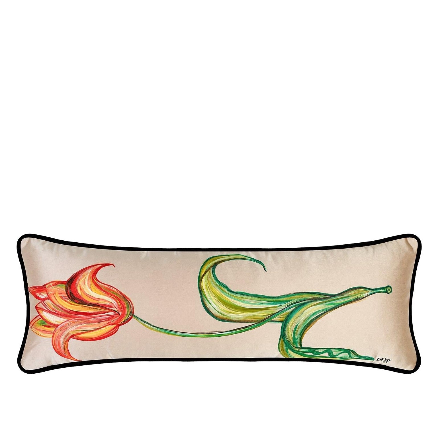 Lalezar Koyu Bej El Boyaması İpek Kırlent 25 X 65 Cm