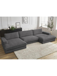 Leo Modüler Uzanmalı Kanepe - Kadife Kumaş Döşemeli, 5-6 Kişilik-Koltuk-Innature Home-Açık Bej-NowShopFun