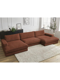 Leo Modüler Uzanmalı Kanepe - Kadife Kumaş Döşemeli, 5-6 Kişilik-Koltuk-Innature Home-Açık Bej-NowShopFun