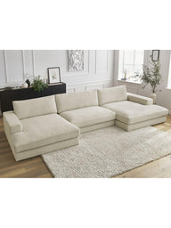 Leo Modüler Uzanmalı Kanepe - Kadife Kumaş Döşemeli, 5-6 Kişilik-Koltuk-Innature Home-Açık Bej-NowShopFun