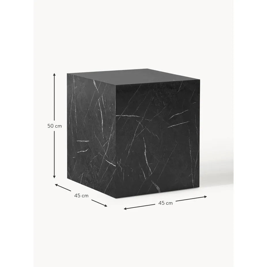 Lesley Mermer Görünümlü Yan Sehpa, Çok Amaçlı - Siyah