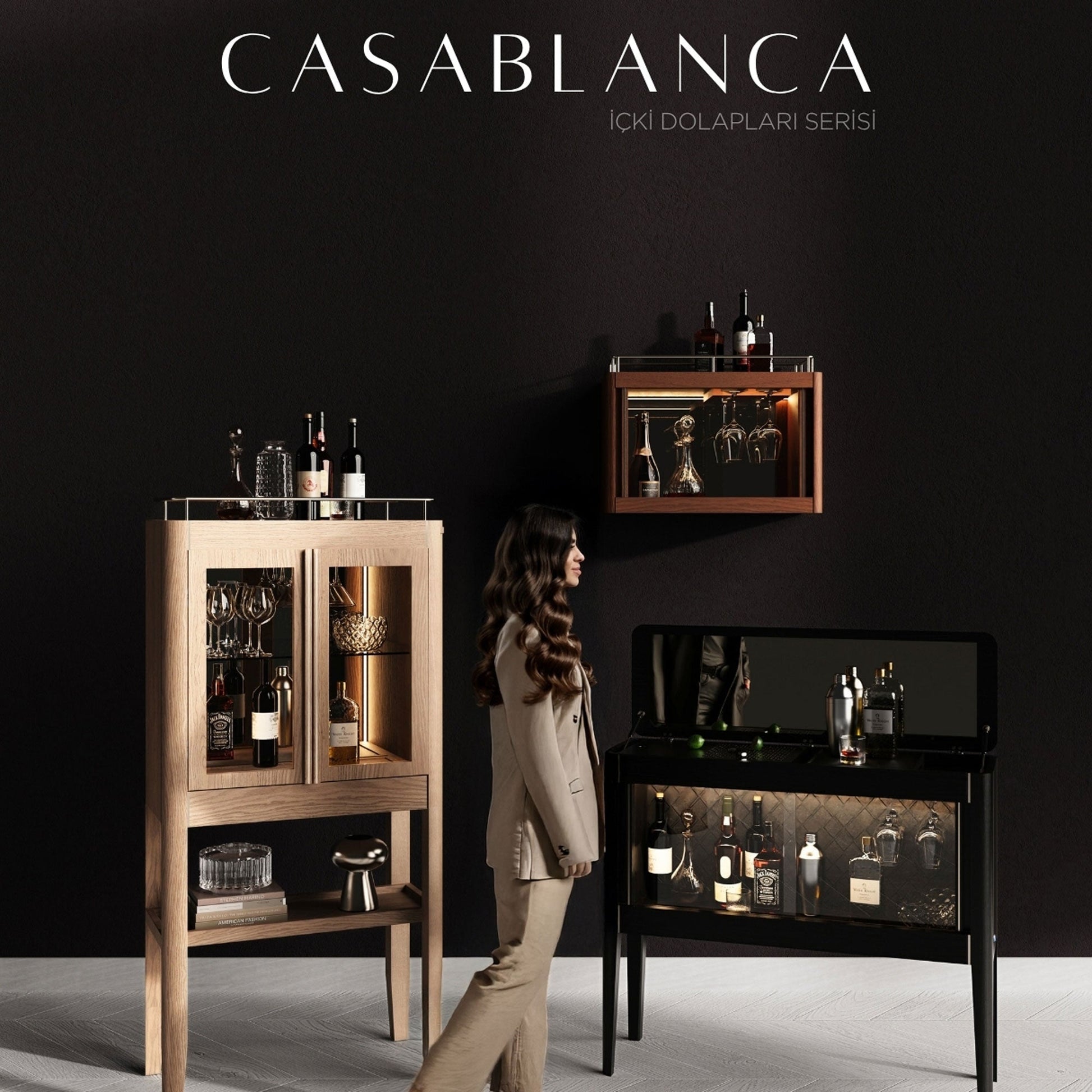 Masif Ahşap İçki Dolabı - Casablanca